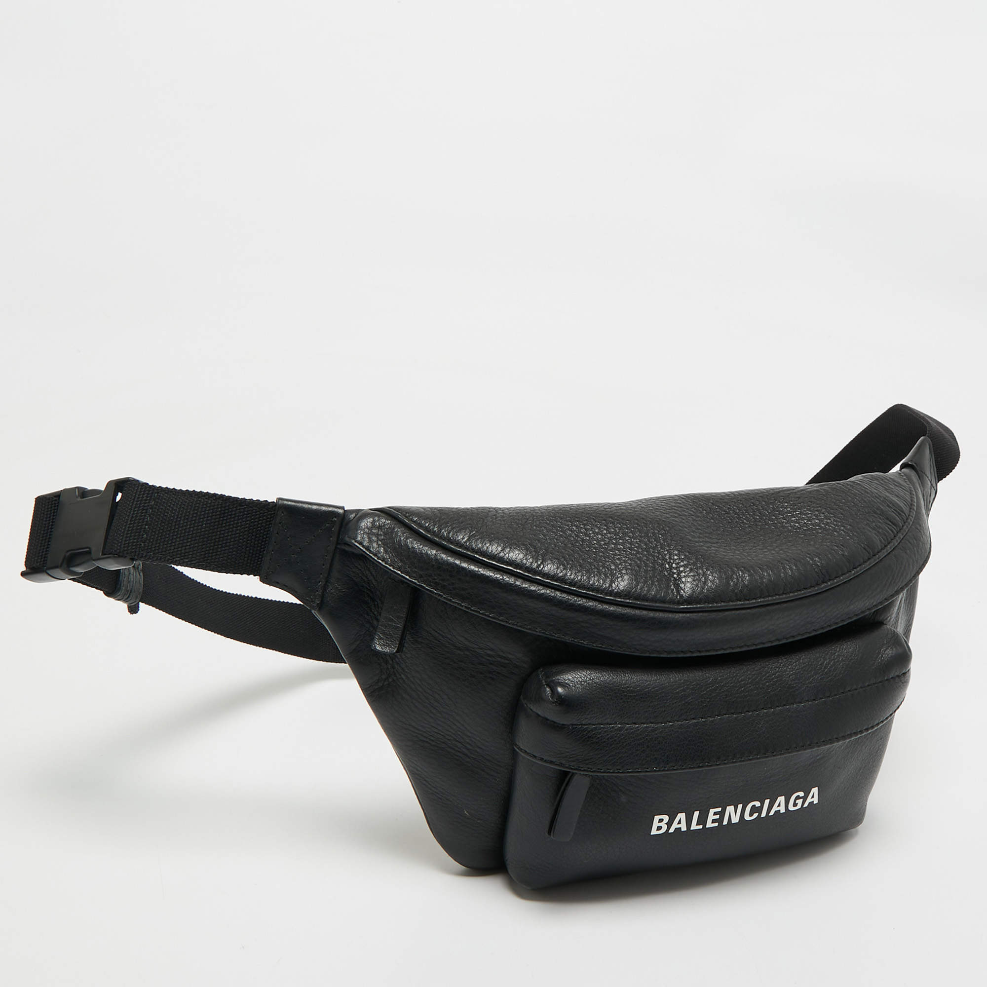 Balenciaga Black Graffiti Print Leather Logo Belt Bag