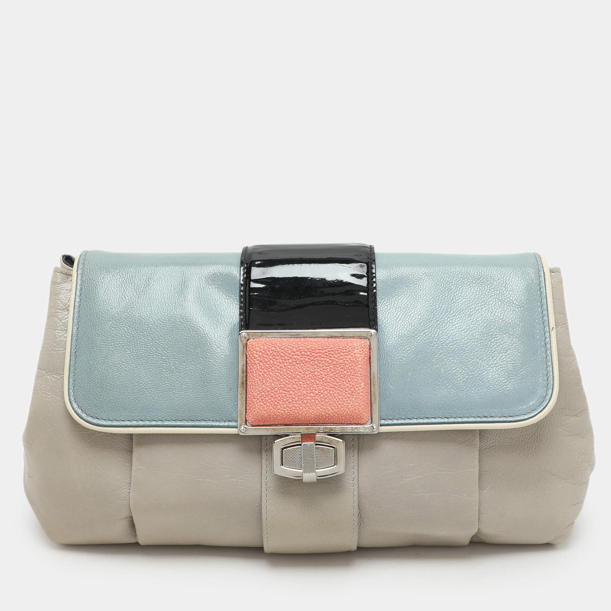 Pre Owned Balenciaga Multicolor Leather and Stingray Cherche Clutch