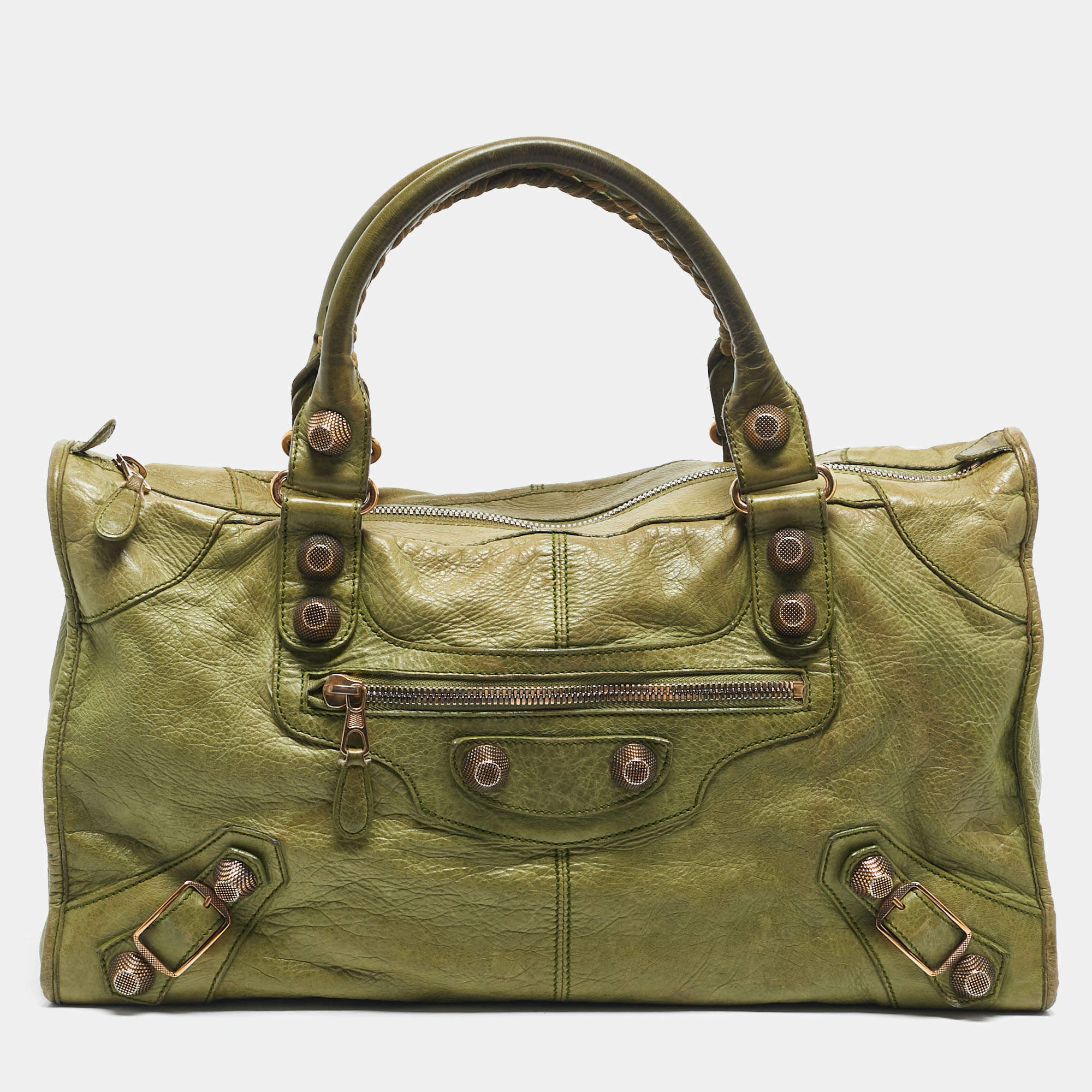 Pre Owned Balenciaga Kiwi Green Leather GGH Work Tote
