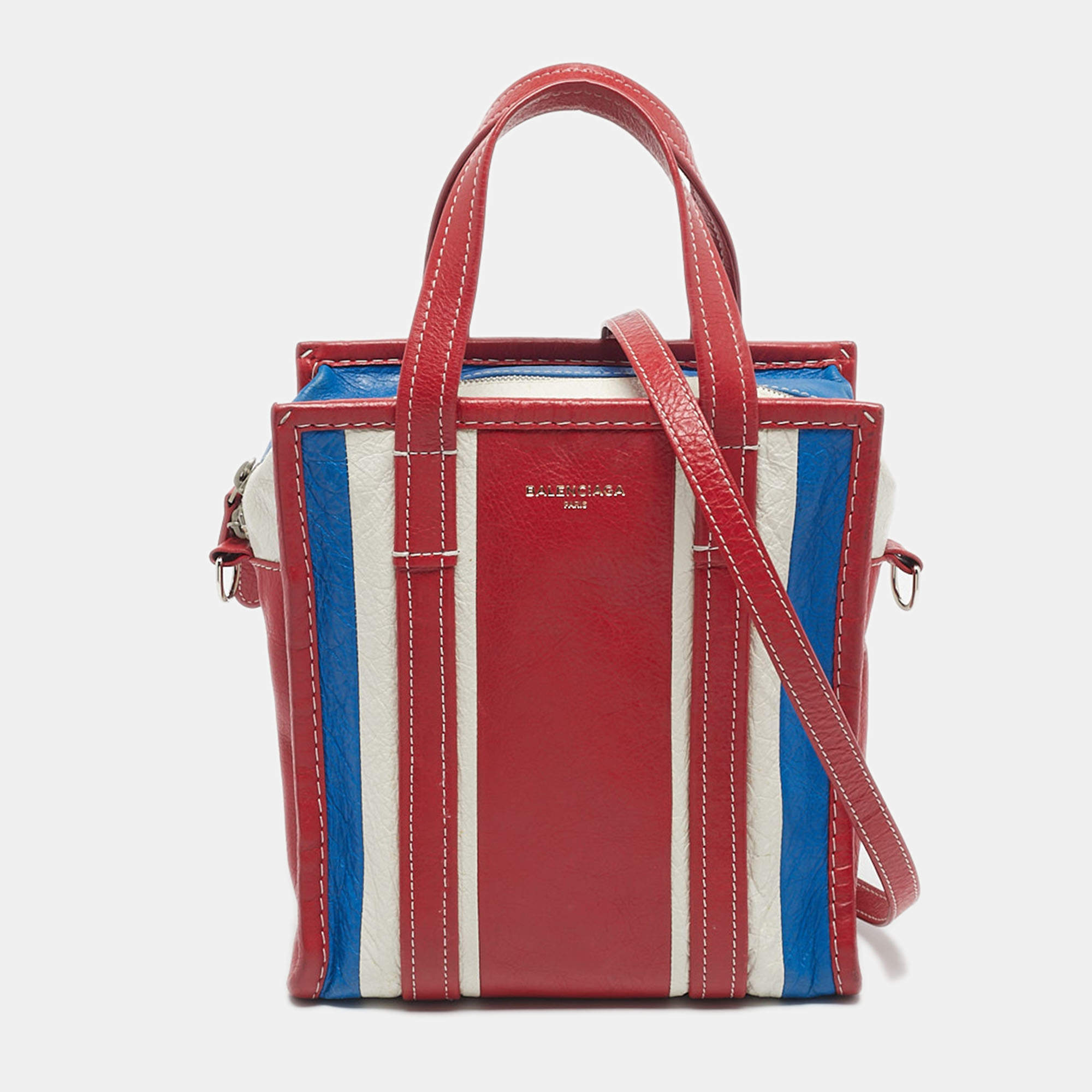 Pre Owned Balenciaga Multicolor Leather XS Bazar Stripe Tote