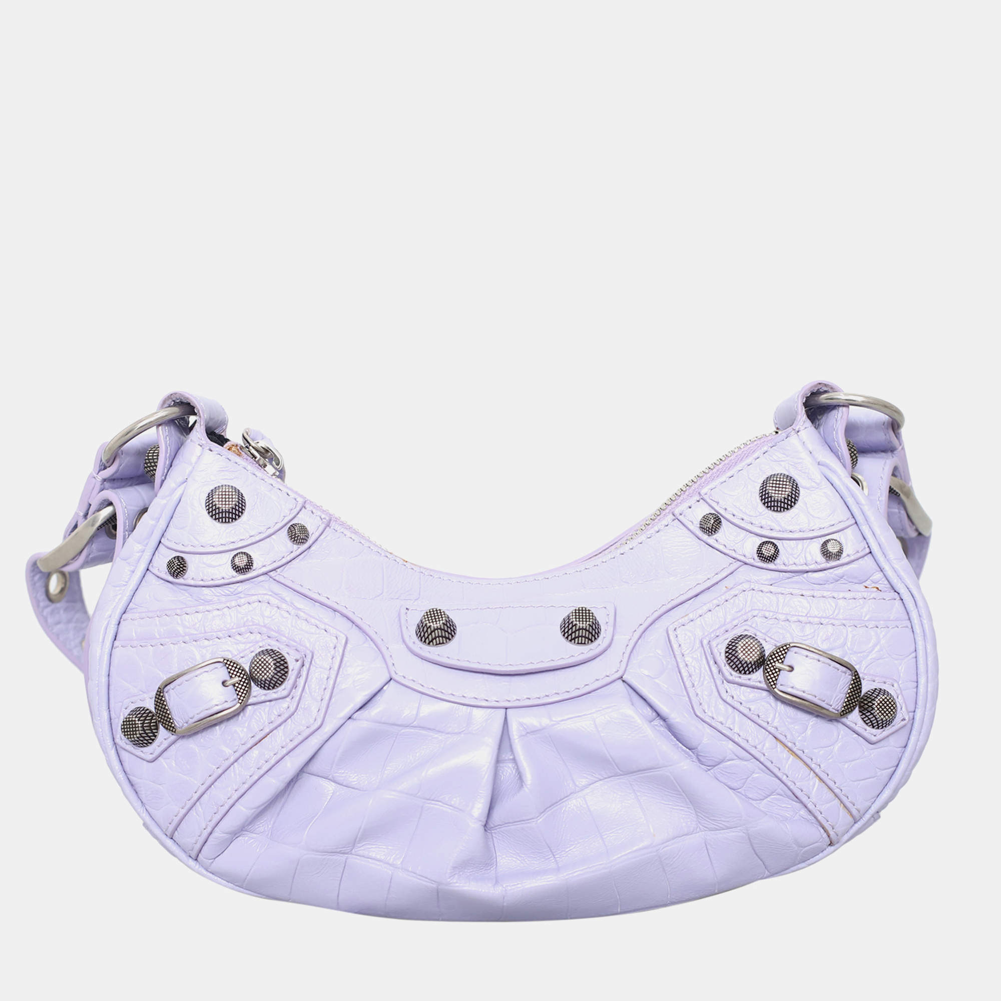 Pre Owned Balenciaga Le Cagole XS Croco Embossed Shoulder Bag