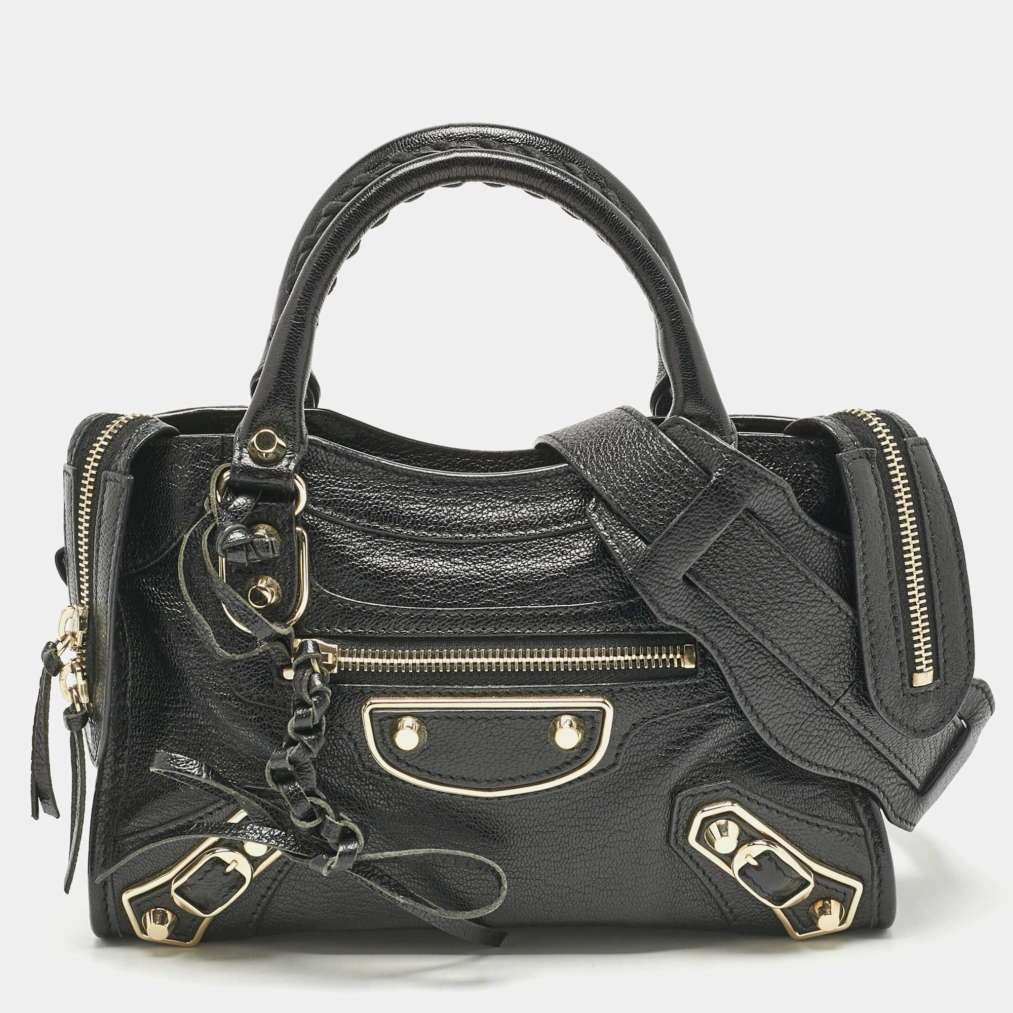 Pre Owned حقيبة بالنسياغا كلاسيك سيتي حافة معدنية صغيرة جلد أسود