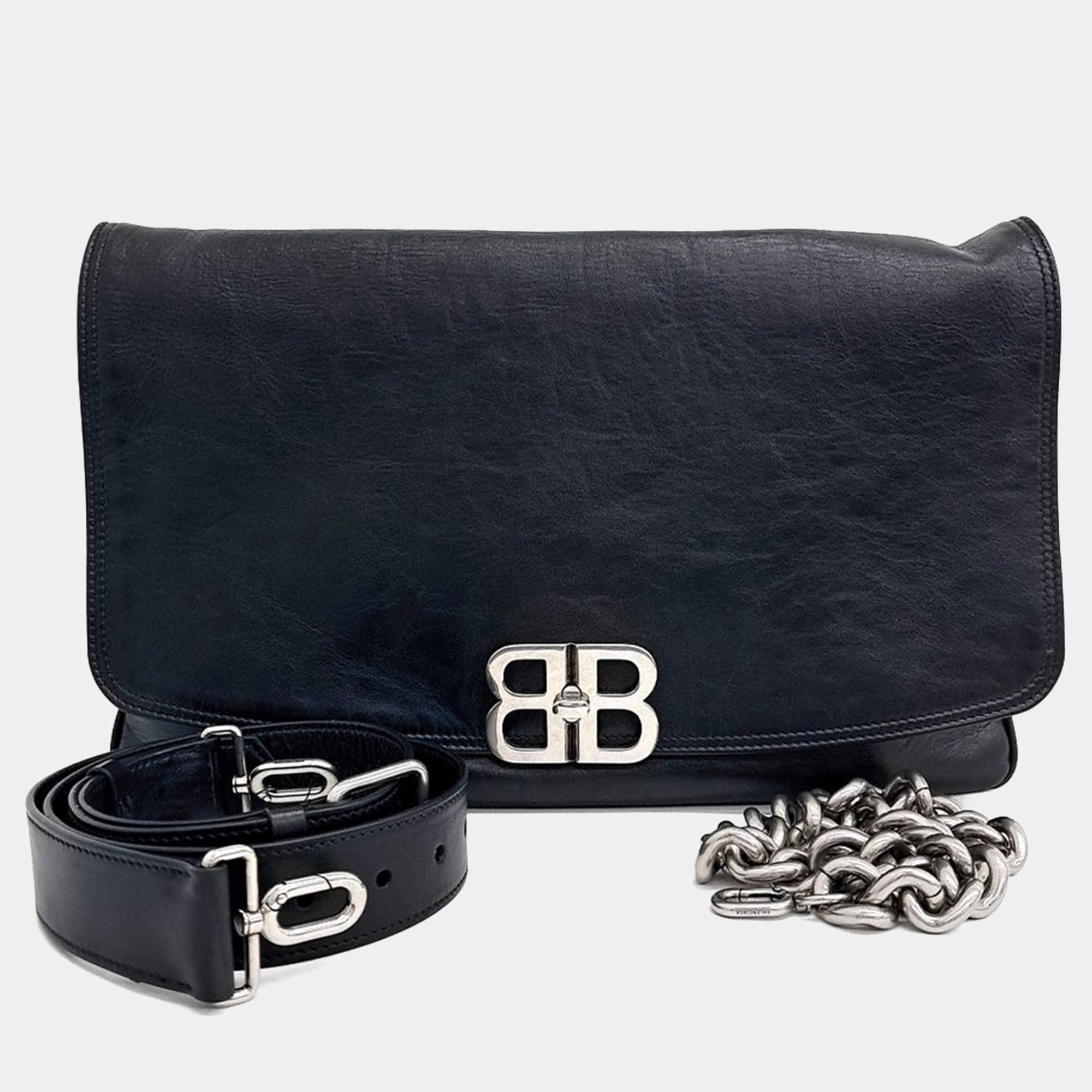 Pre Owned Balenciaga Black Leather Flap BB Soft Bag