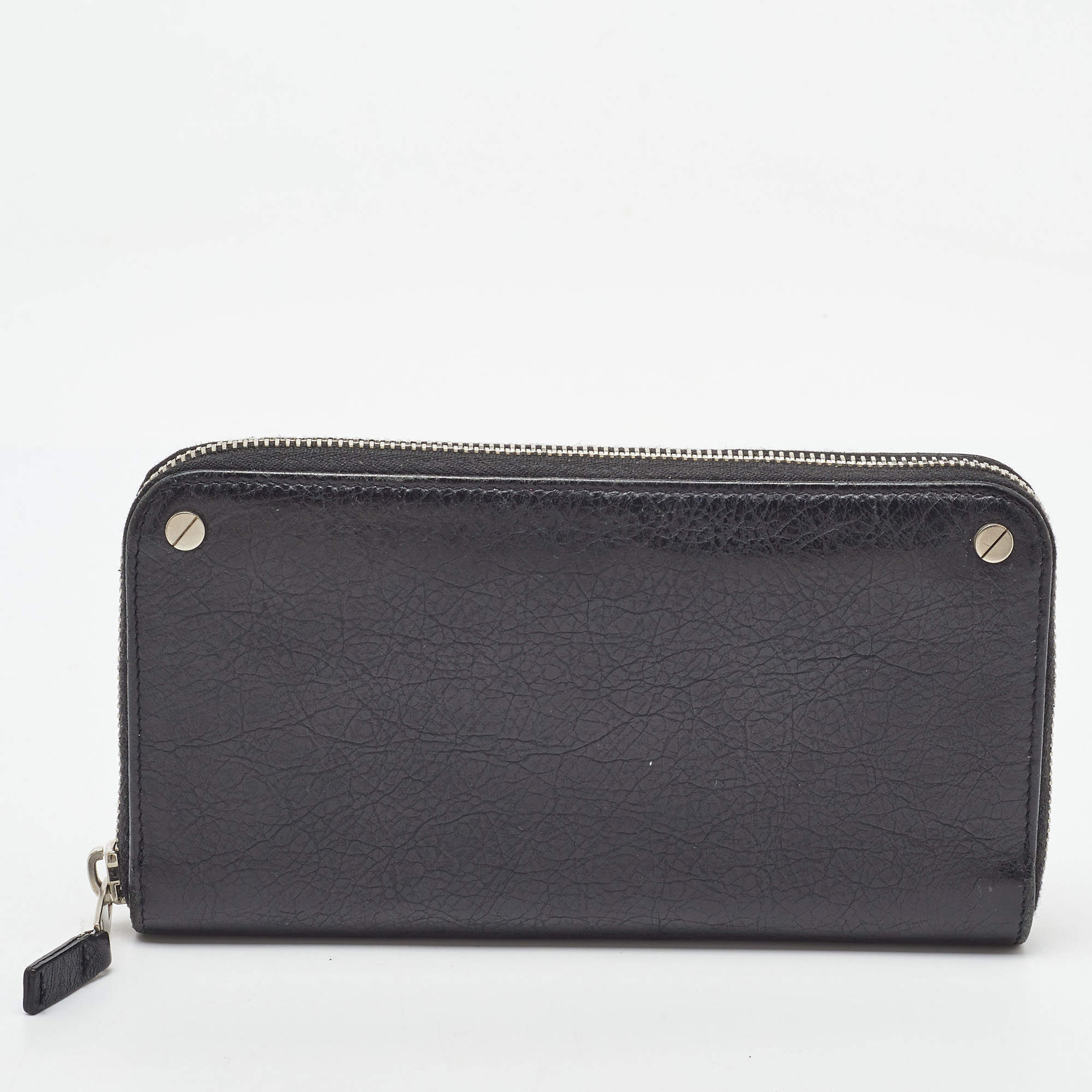 Pre Owned Balenciaga Black Leather Zip Around Wallet