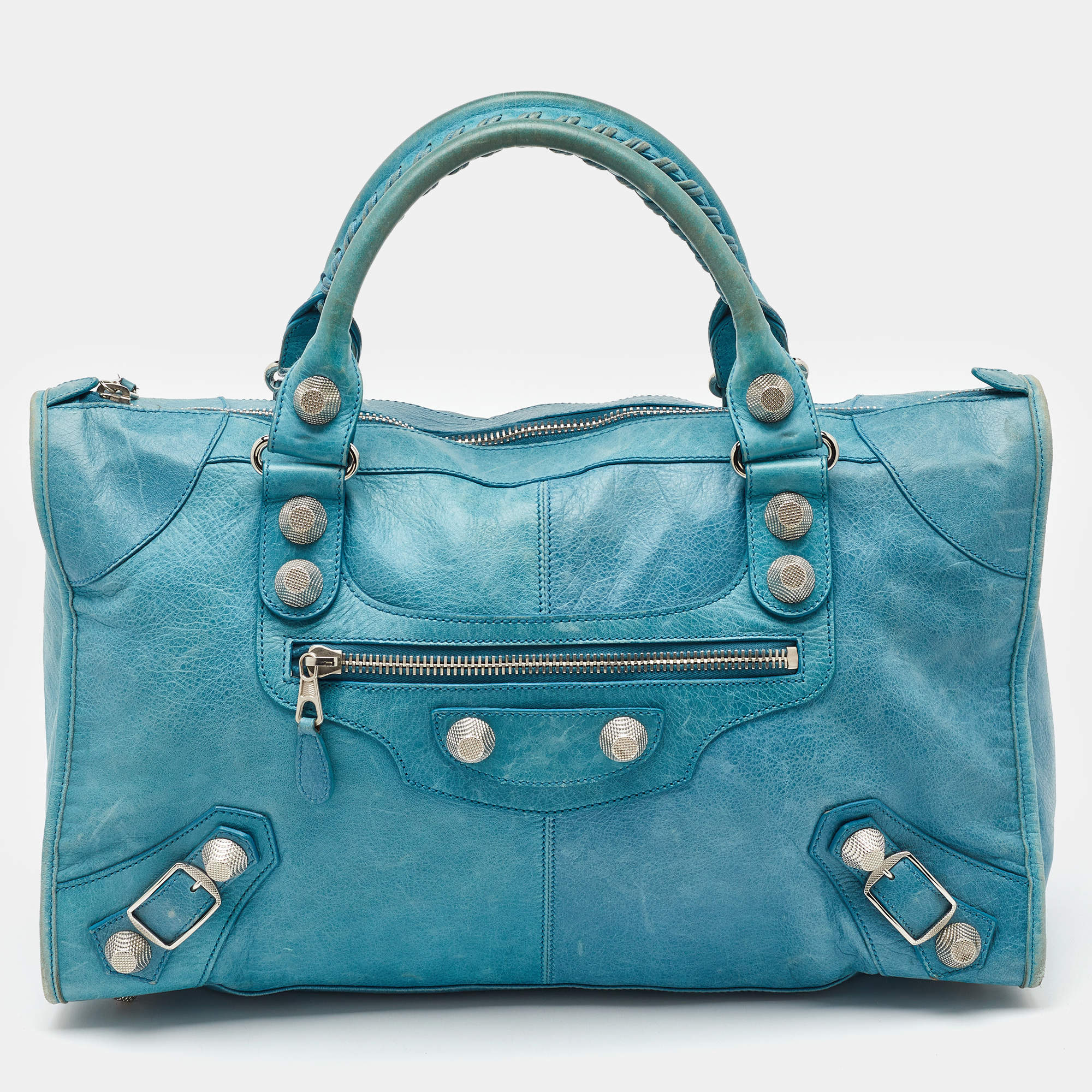 Pre Owned Balenciaga Sky Blue Leather GSH Work Tote