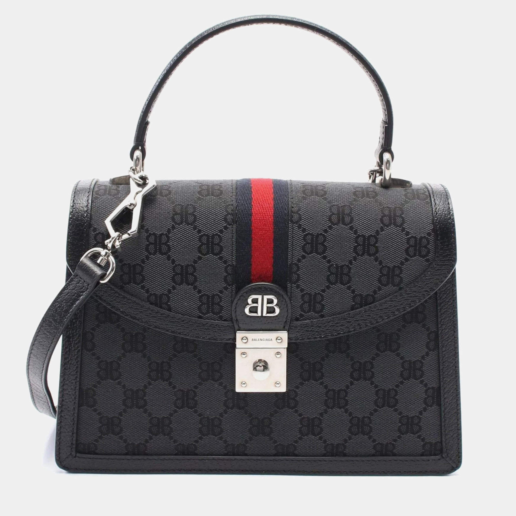 Pre Owned Balenciaga Hacker Project Small Black Canvas Leather Handbag