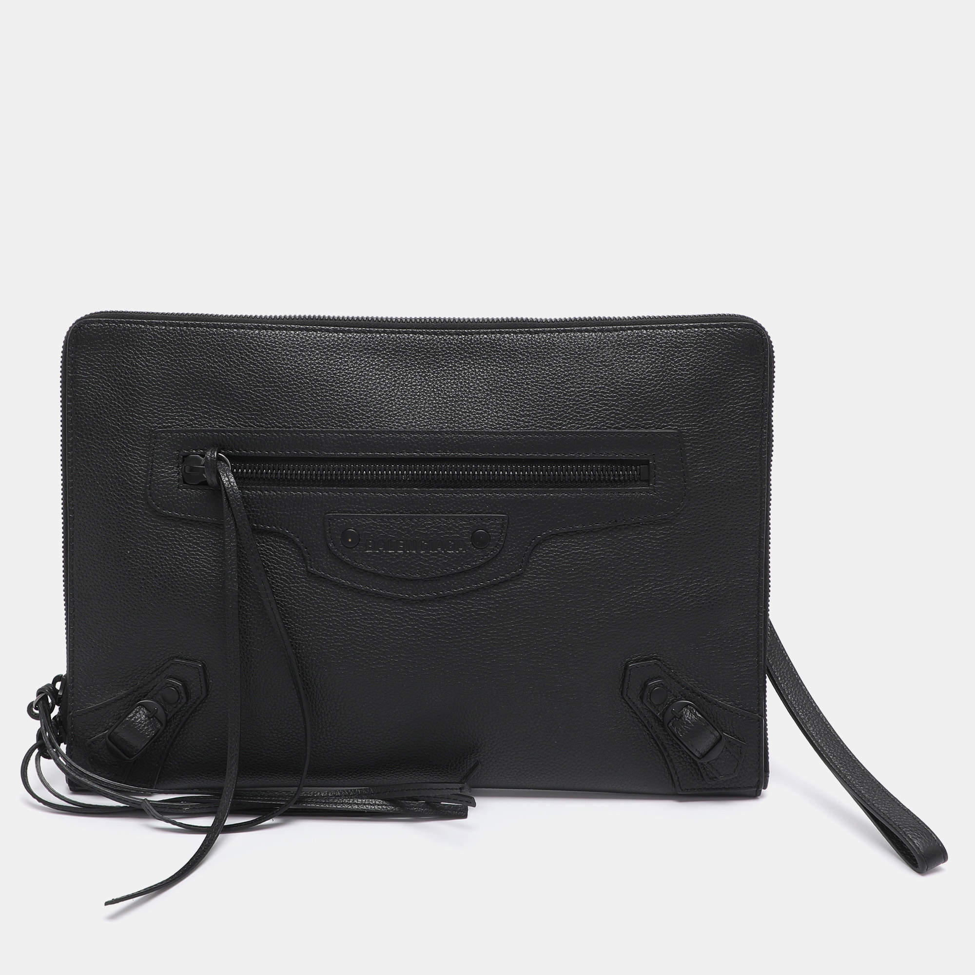 Pre Owned Balenciaga Black Leather Neo Pouch Clutch