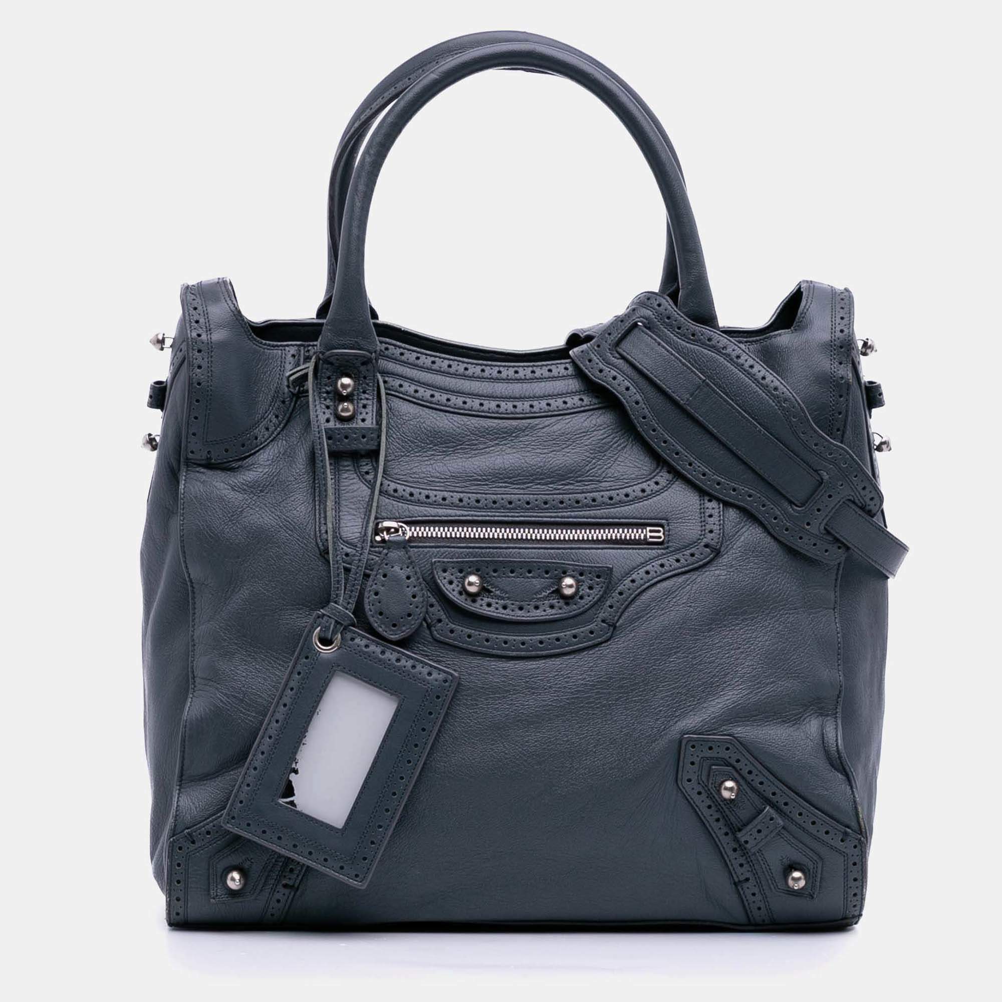 Pre Owned Balenciaga Blue Lambskin Motocross Classic Riva Velo Satchel