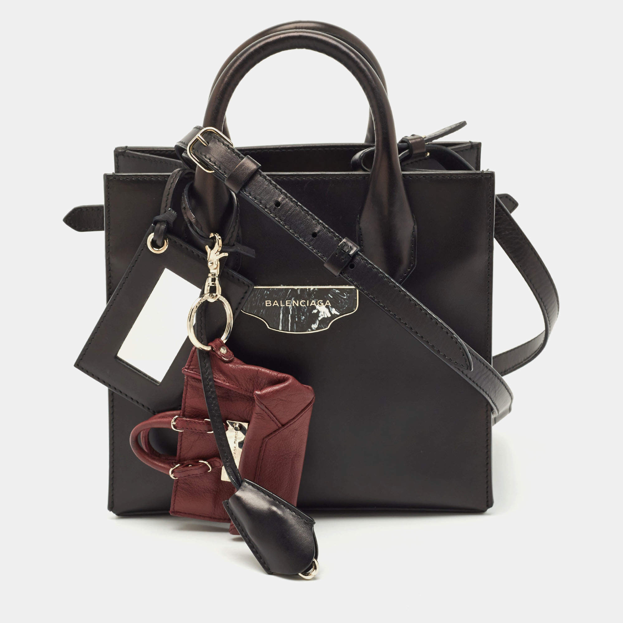 Pre Owned Balenciaga Black Leather Mini All Afternoon Tote