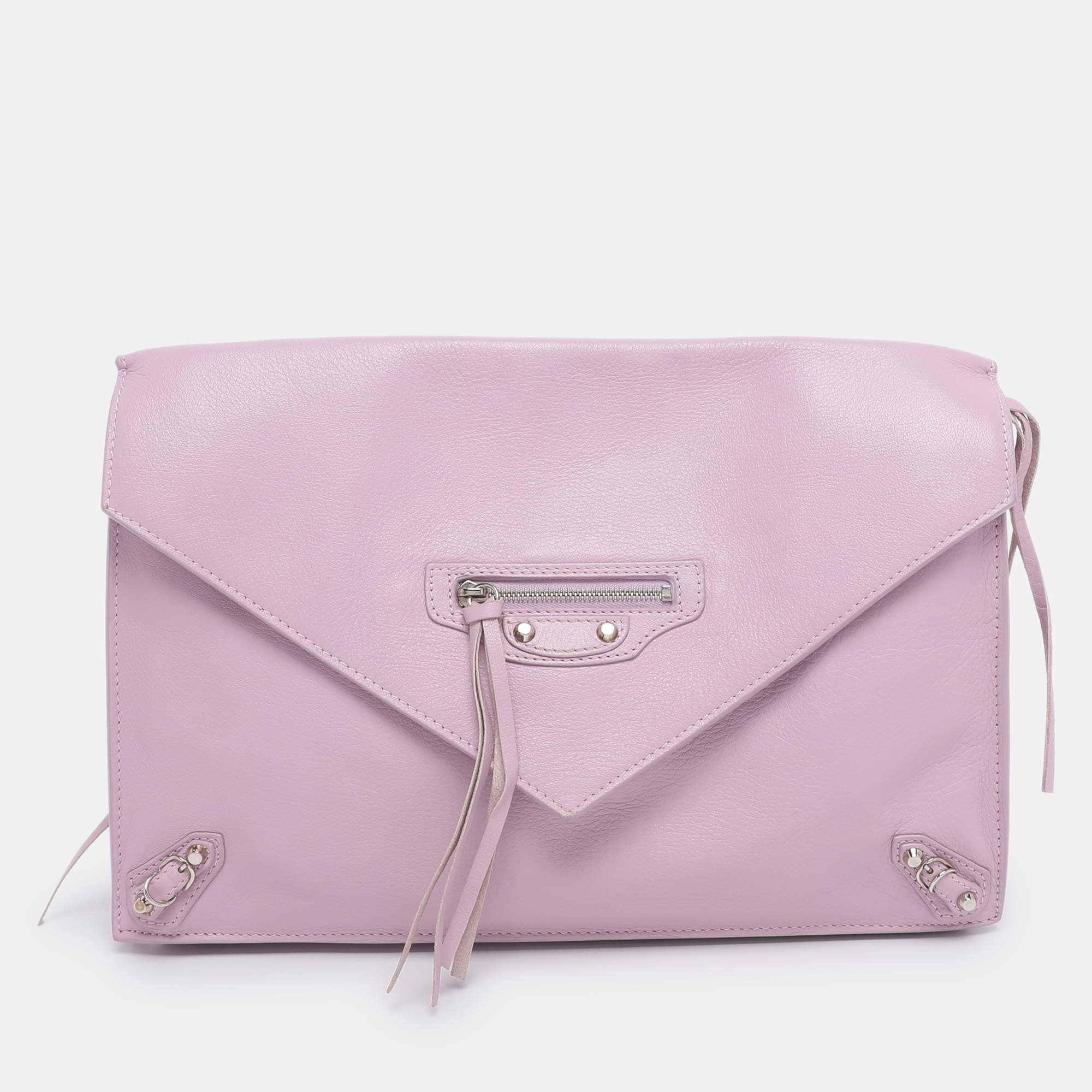 Pre Owned Balenciaga Pink Leather Papier Sight Clutch