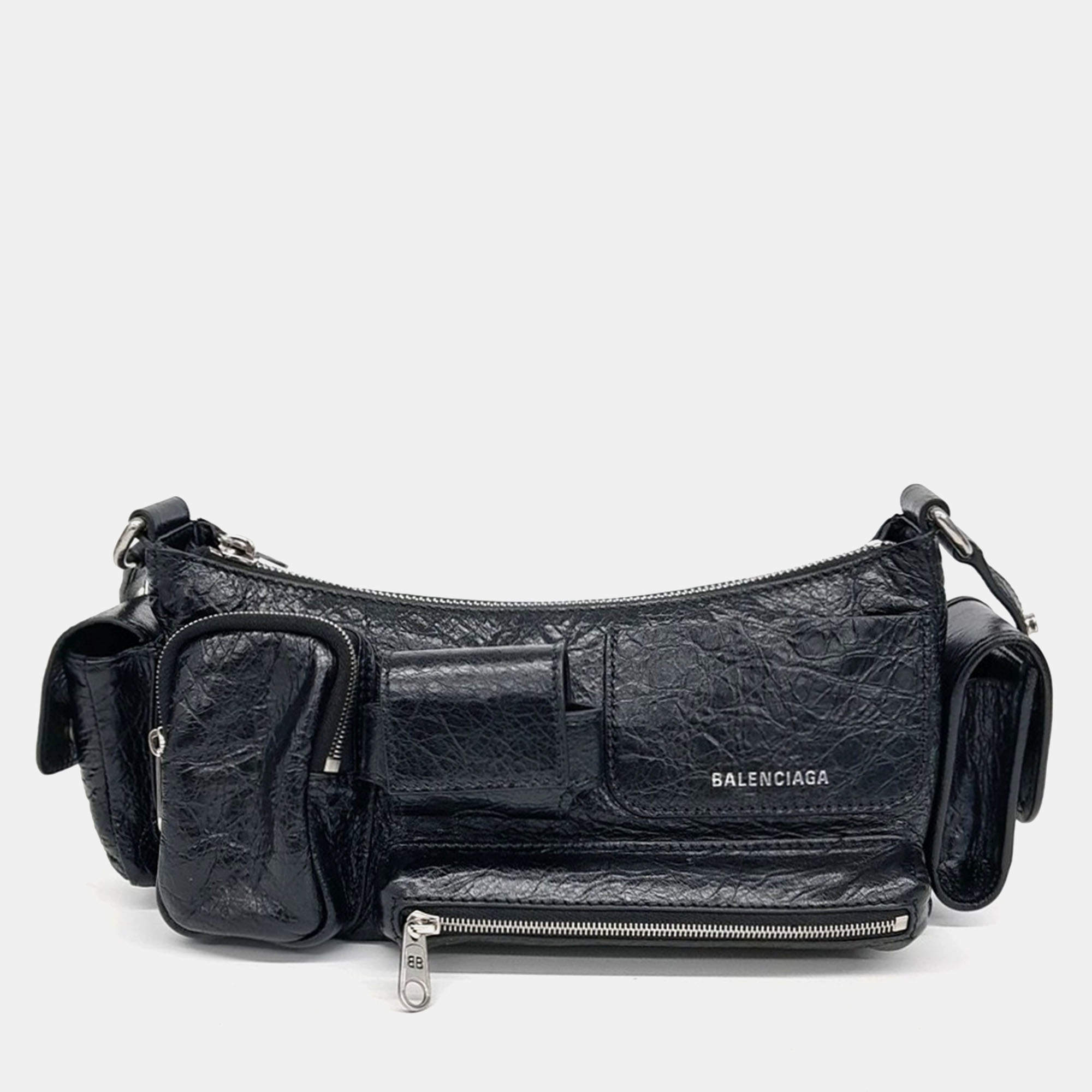 Pre Owned Balenciaga Black Leather Superbiz Shoulder Bag