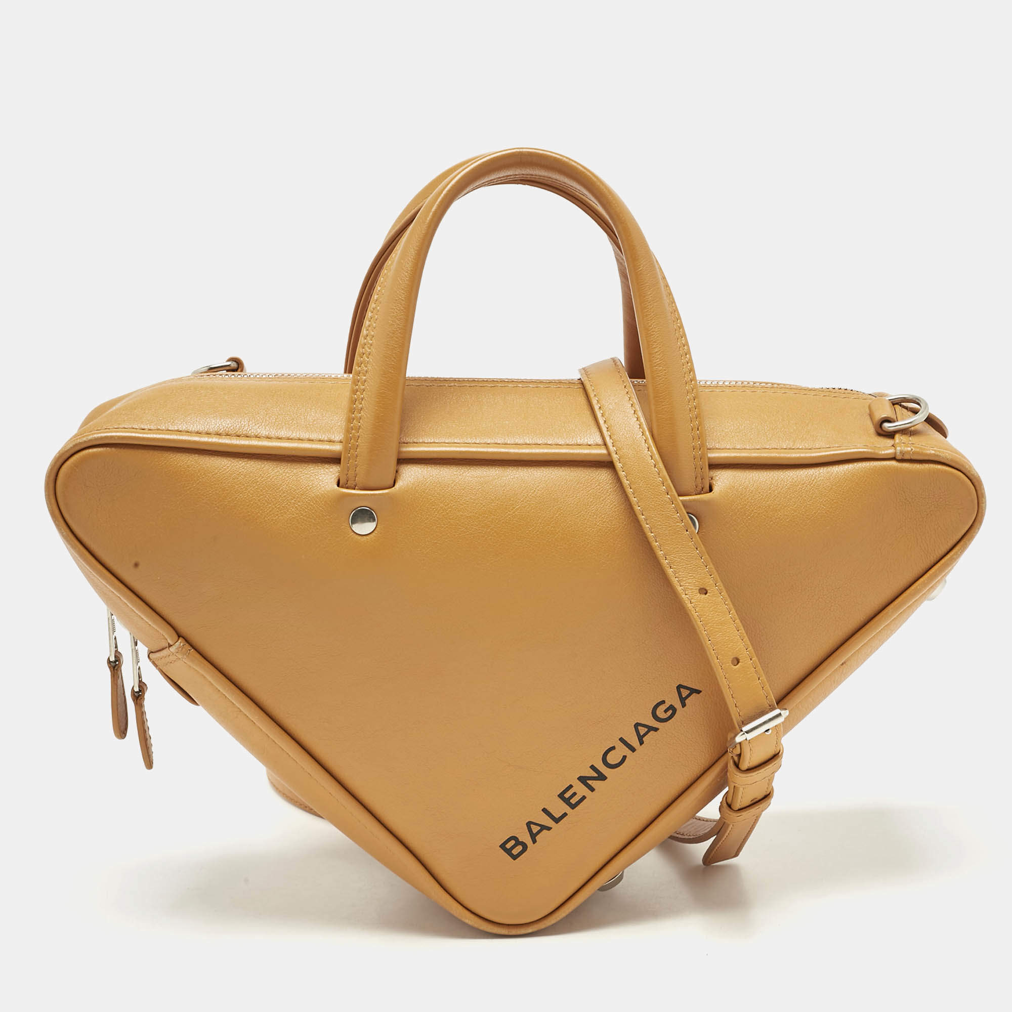 Pre Owned Balenciaga Mustard Yellow Leather Triangle Duffle S Bag