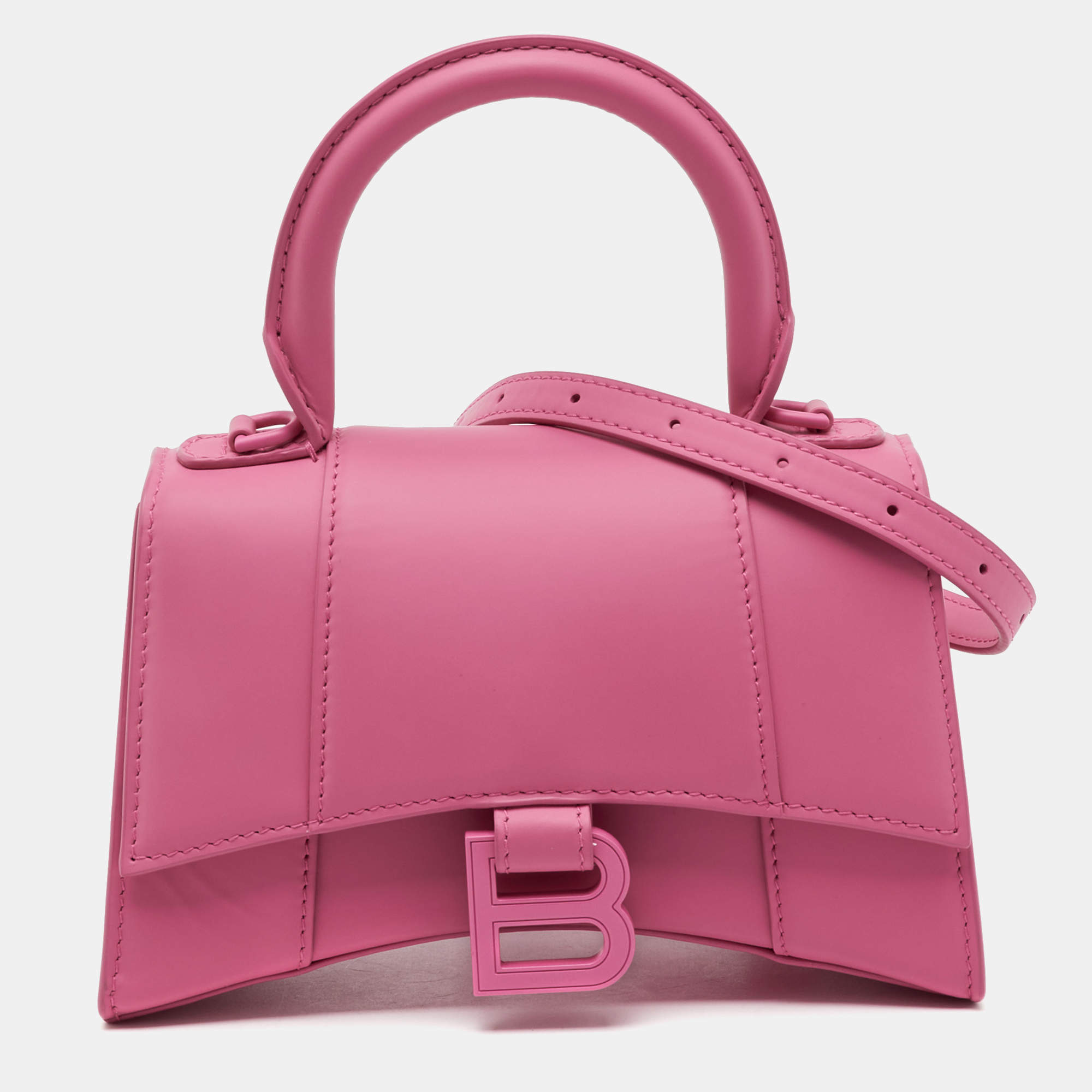Pre Owned Balenciaga Pink Leather XS Hourglass Top Handle Bag
