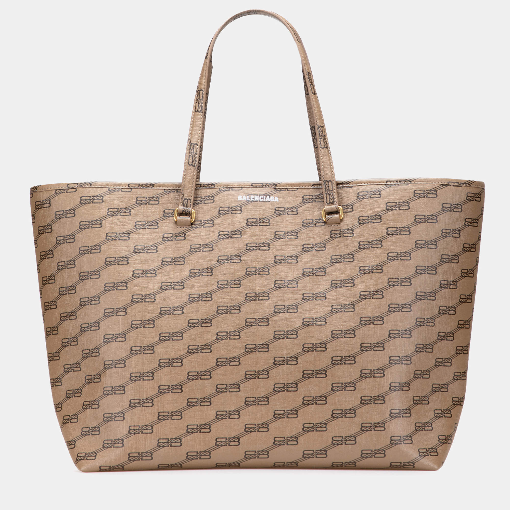 Pre Owned Balenciaga Brown Large BB Monogram Coated Canvas Signature East West Shopper Bag