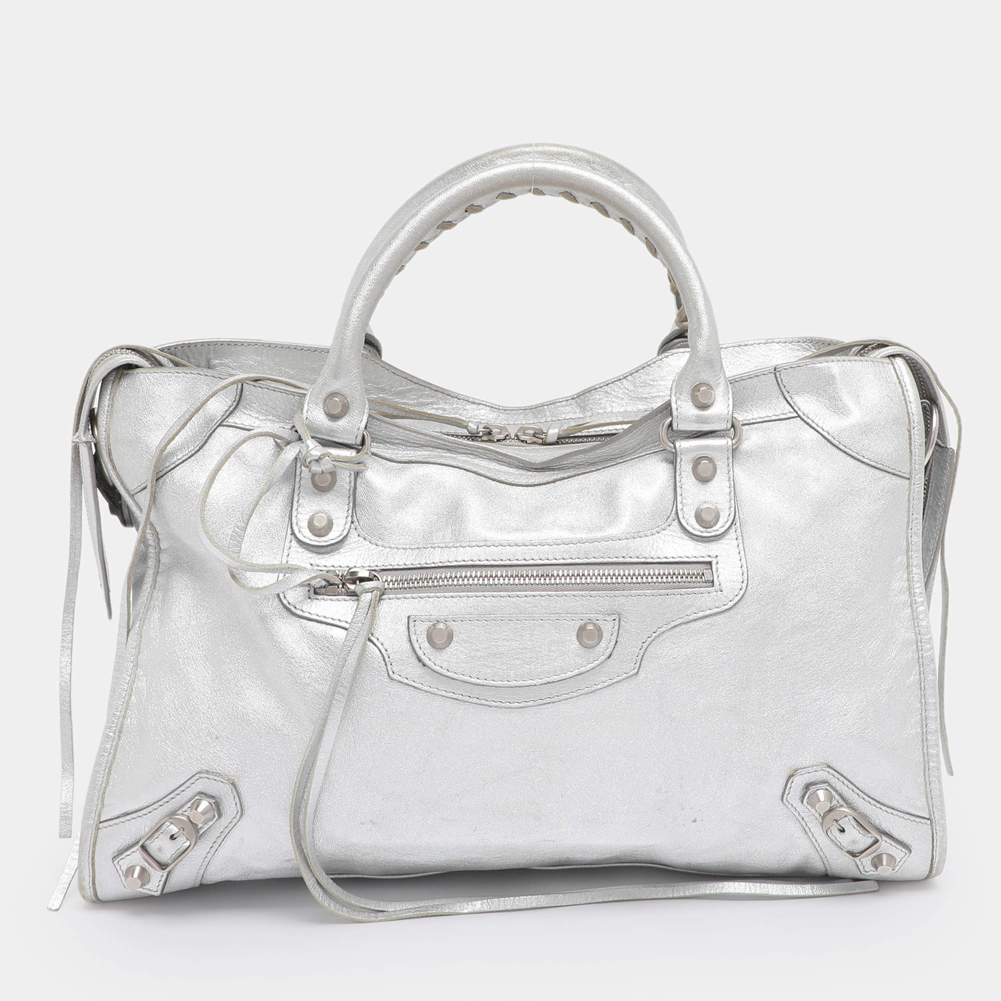 Pre Owned Balenciaga Silver Leather RH Classic City Bag