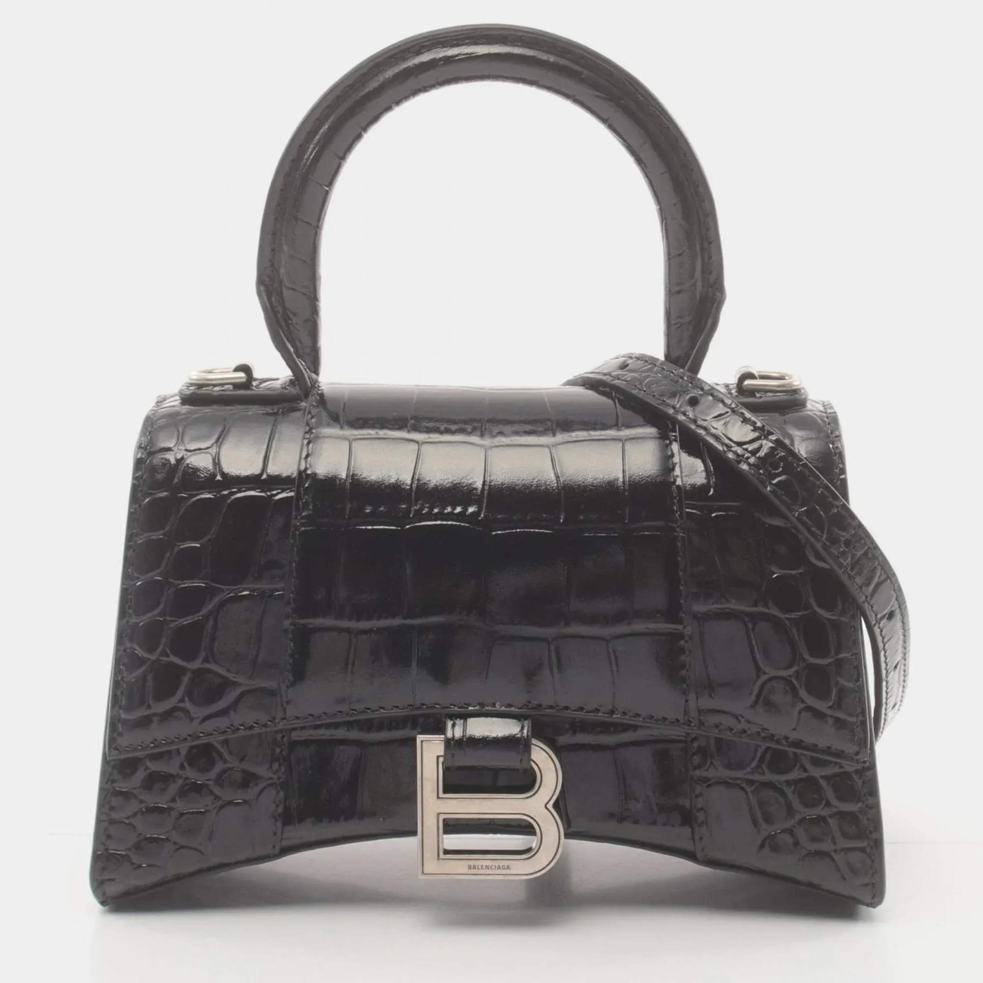 Pre Owned Balenciaga Hourglass XS Black Leather Shoulder Bag