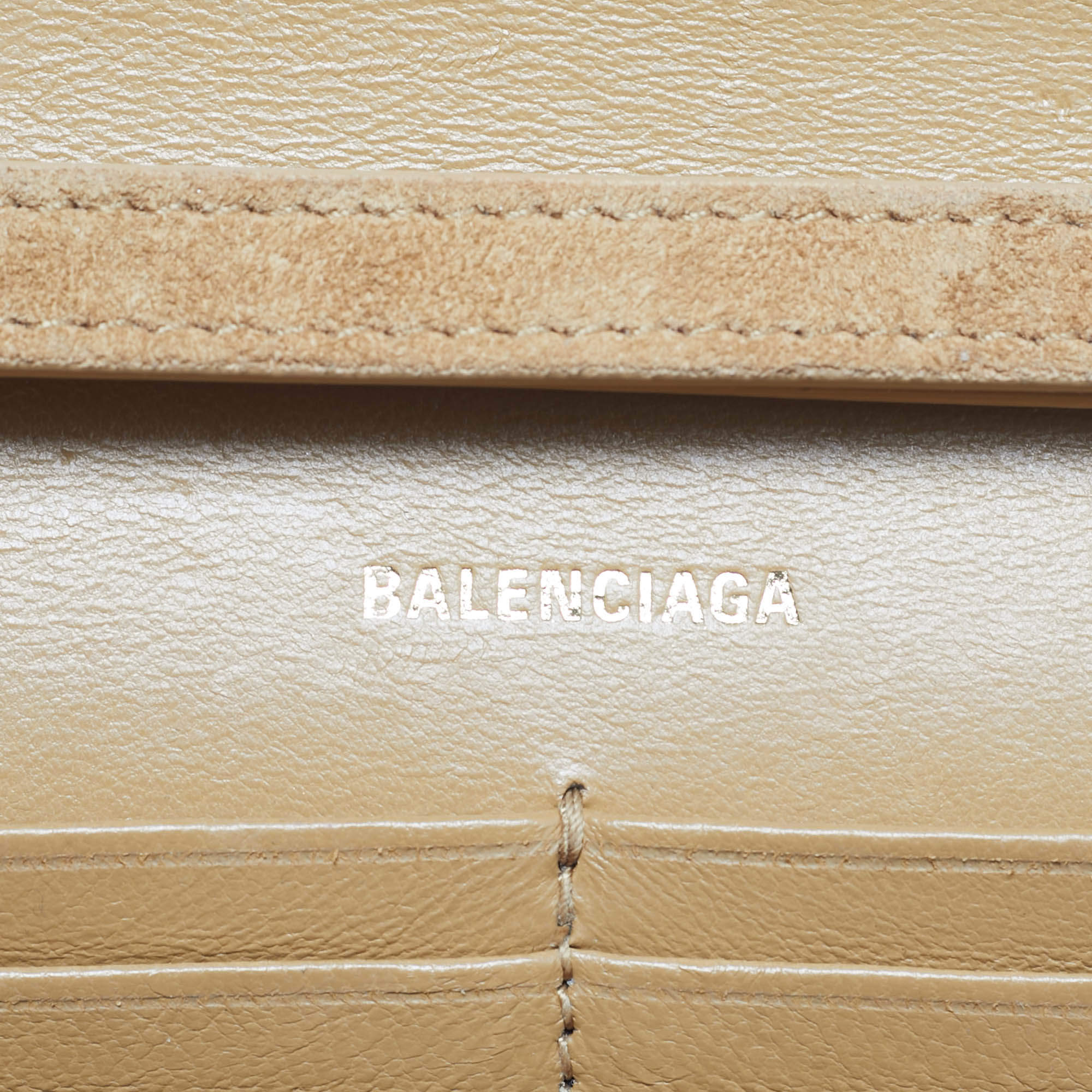 Pre Owned Balenciaga Gold Suede Crystal Embellished Hourglass Wallet on Chain