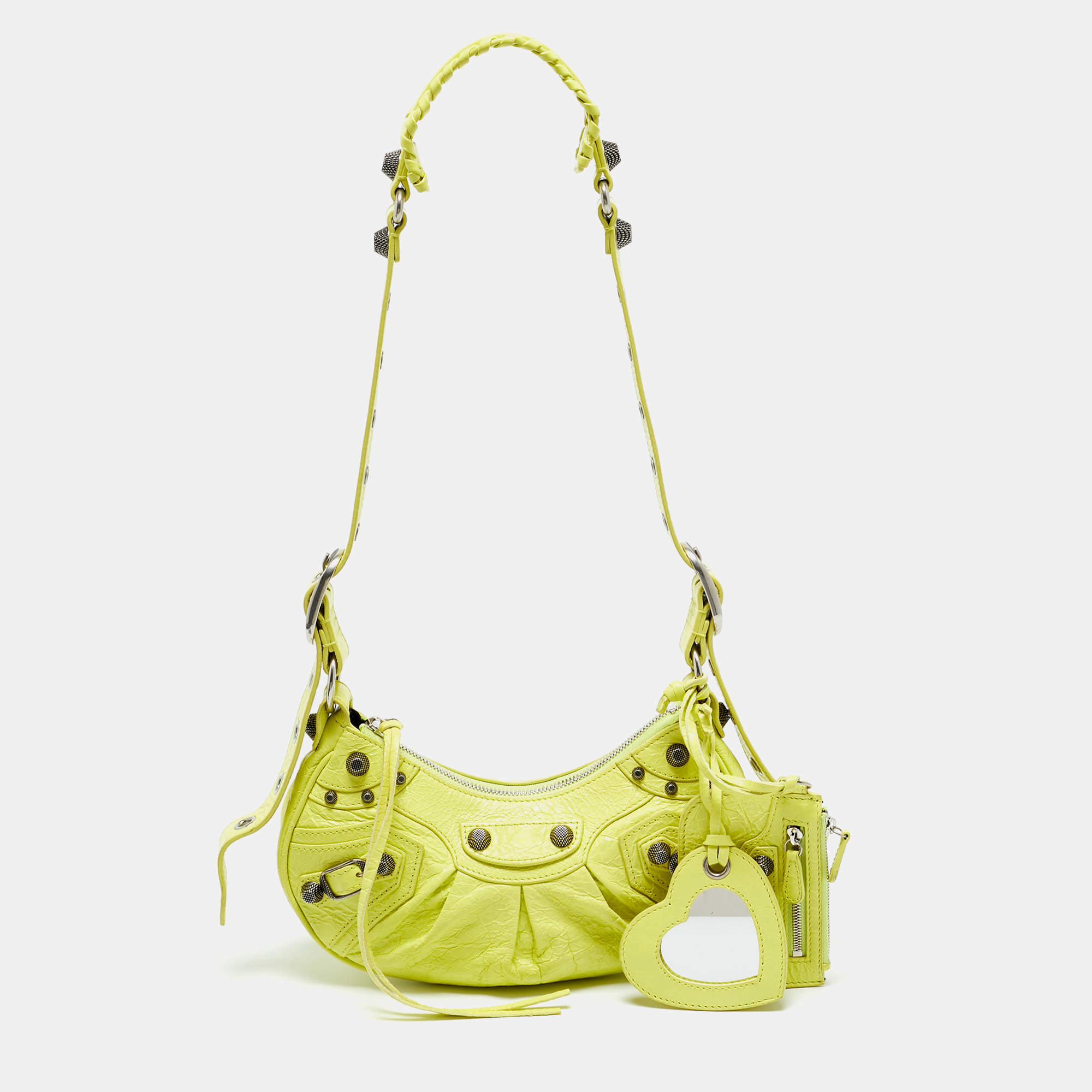 Pre Owned Balenciaga Neon Green Leather XS Le Cagole Shoulder Bag