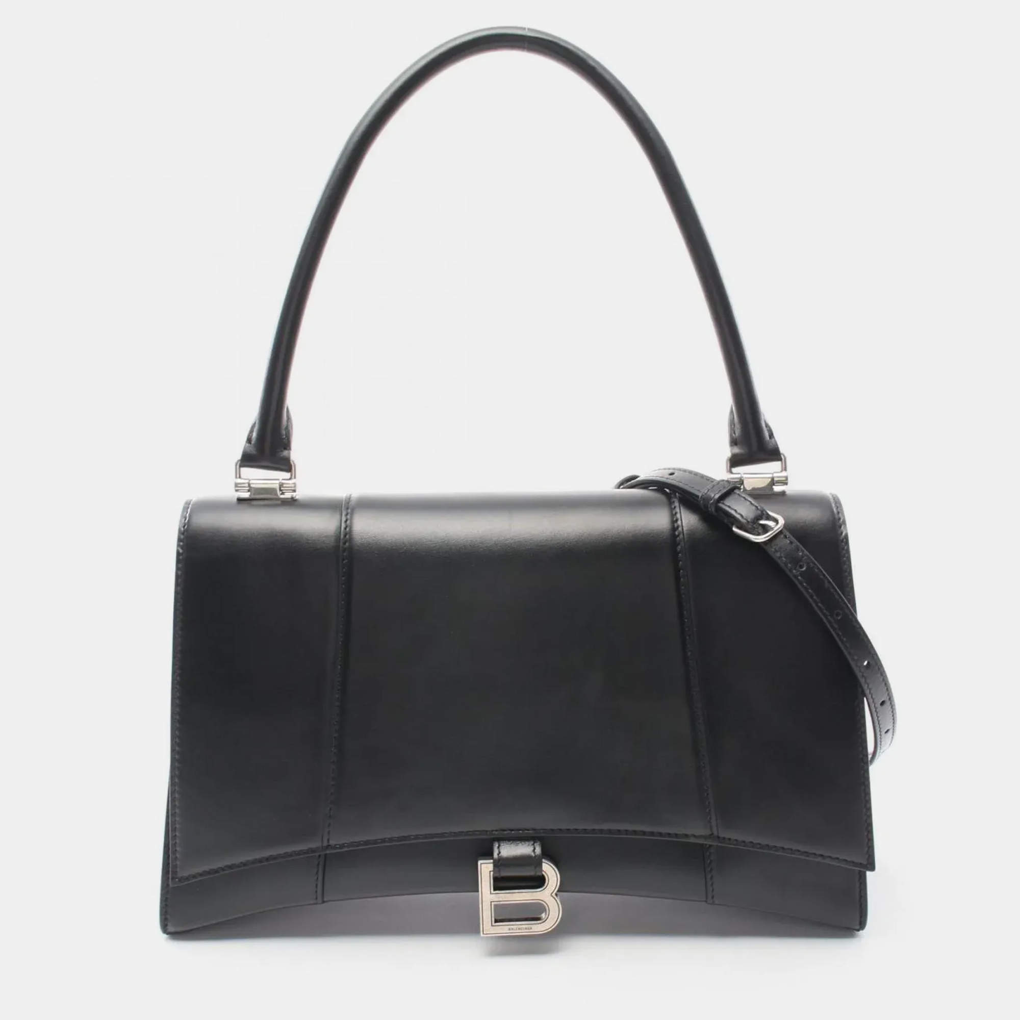 Pre Owned Balenciaga Hourglass Black Leather Handbag