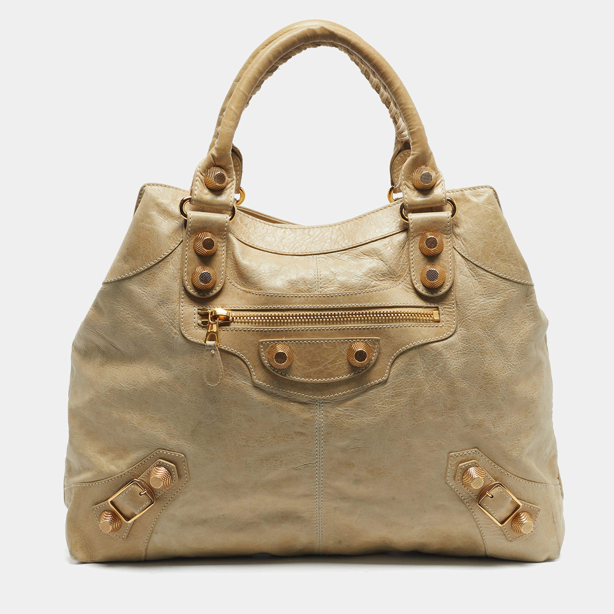 Pre Owned Balenciaga Cream Leather GGH Brief Tote