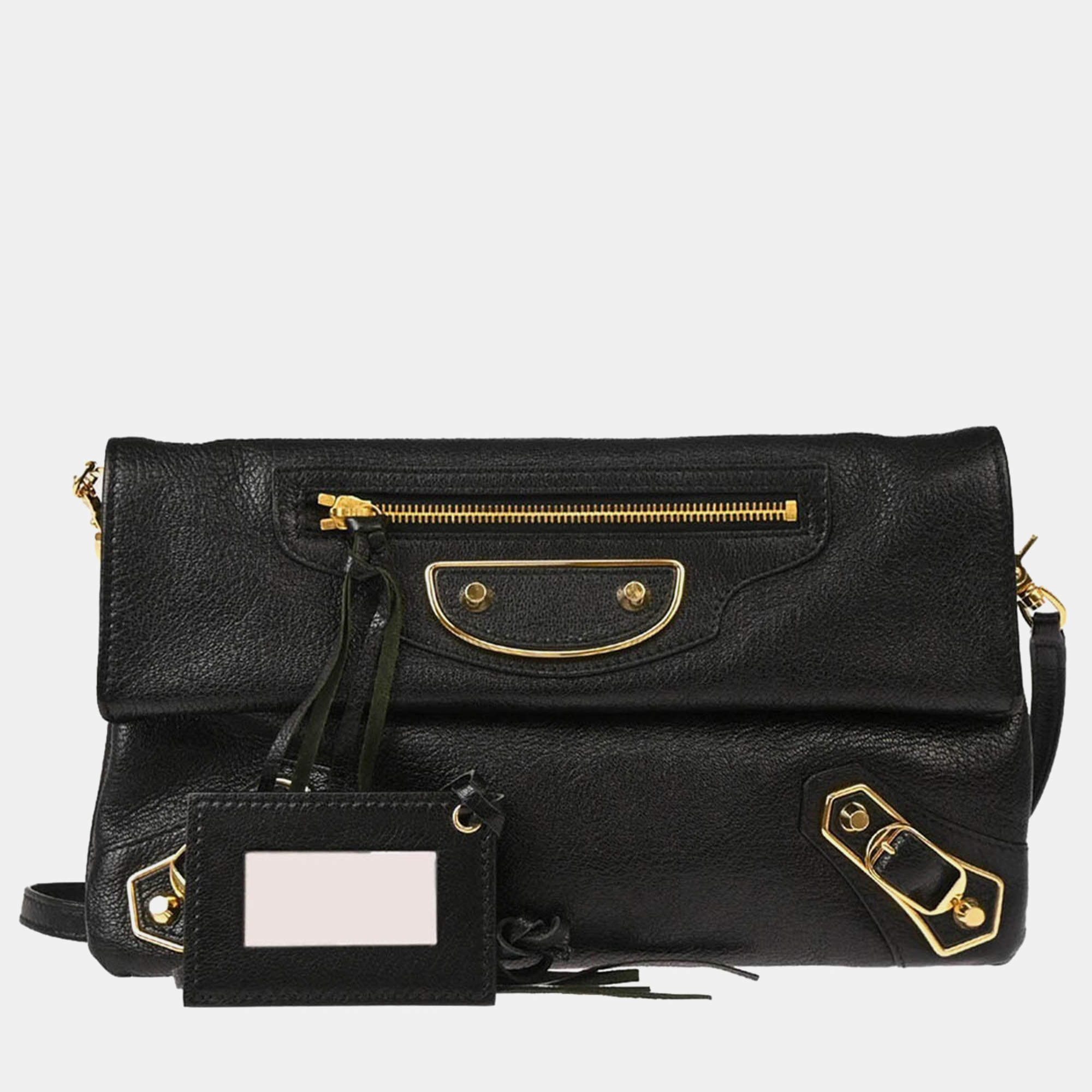 Pre Owned Balenciaga Envelope Black Leather Shoulder Bag