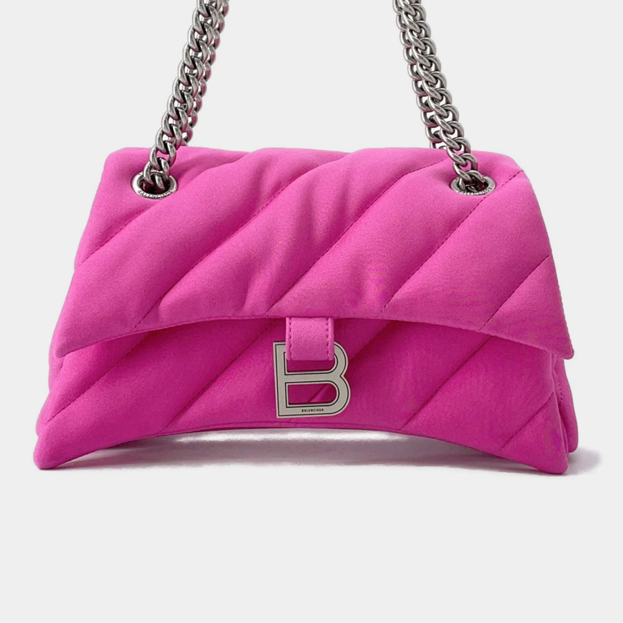 Pre Owned Balenciaga Crush Pink Quilted Nylon Shoulder Bag