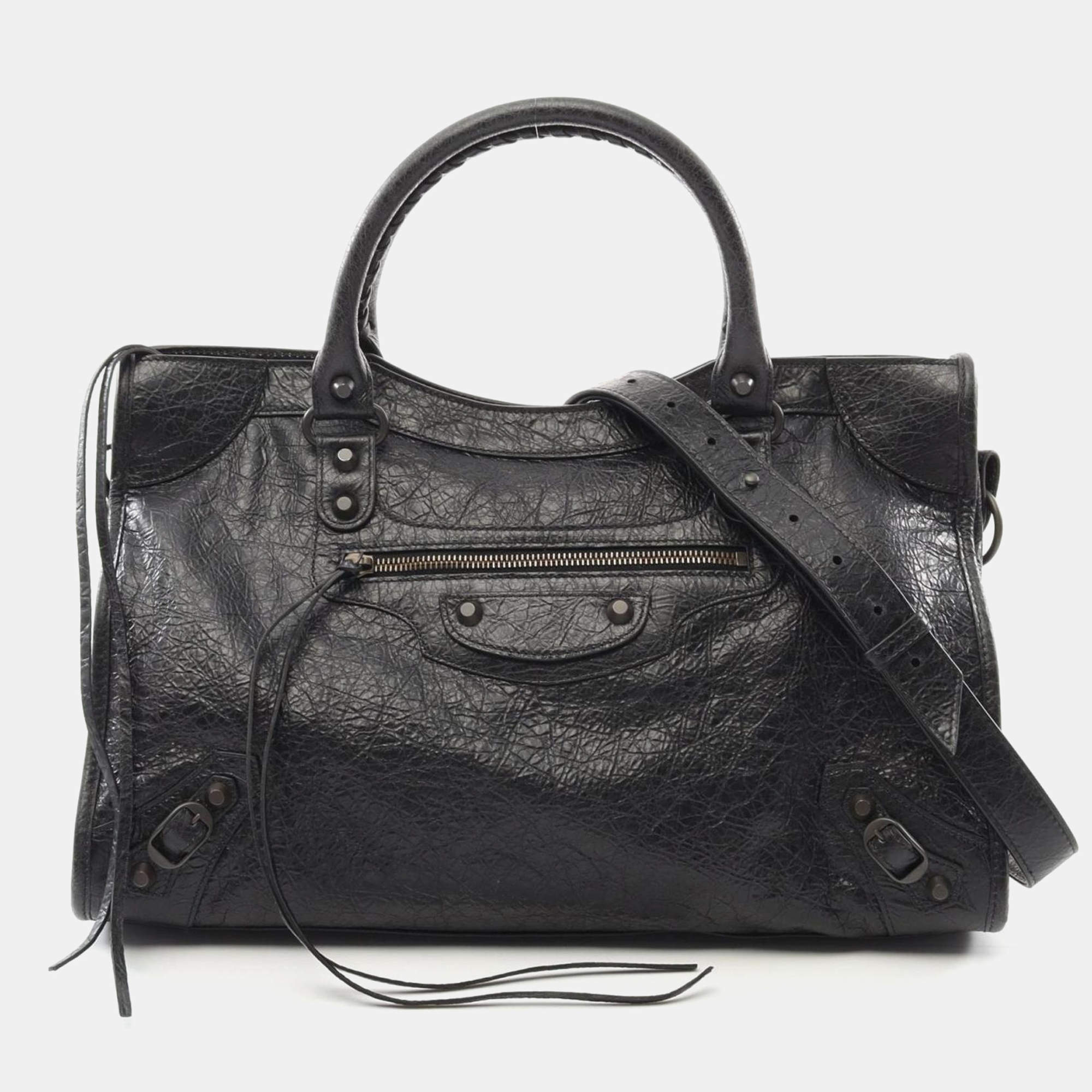 Pre Owned Balenciaga City Medium Black Leather Shoulder Bag