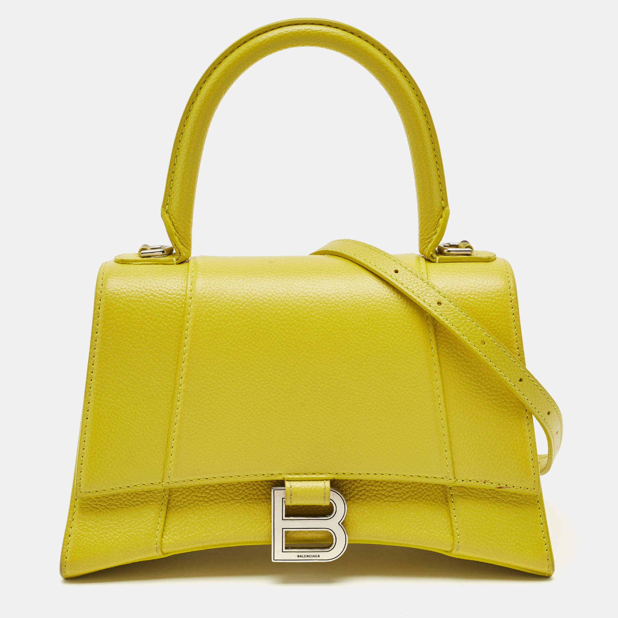 Pre Owned Balenciaga Yellow Leather Small Hourglass Top Handle Bag