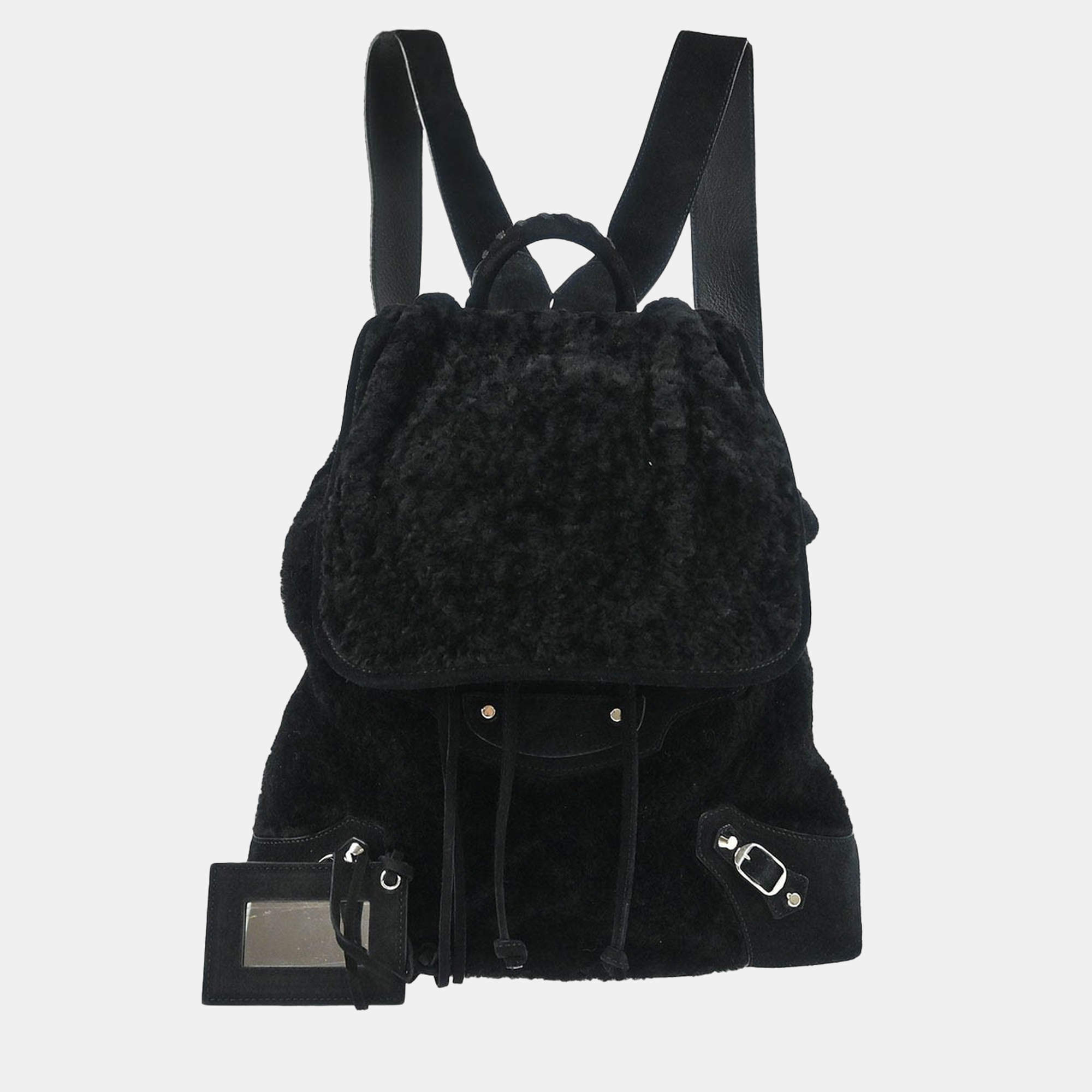 Pre Owned Balenciaga Black Suede Traveller Backpack