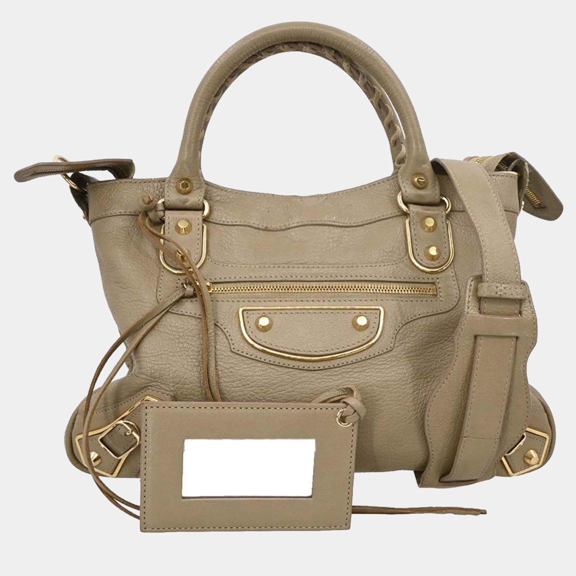 Pre Owned Balenciaga Beige Leather The Town 2way Handbag