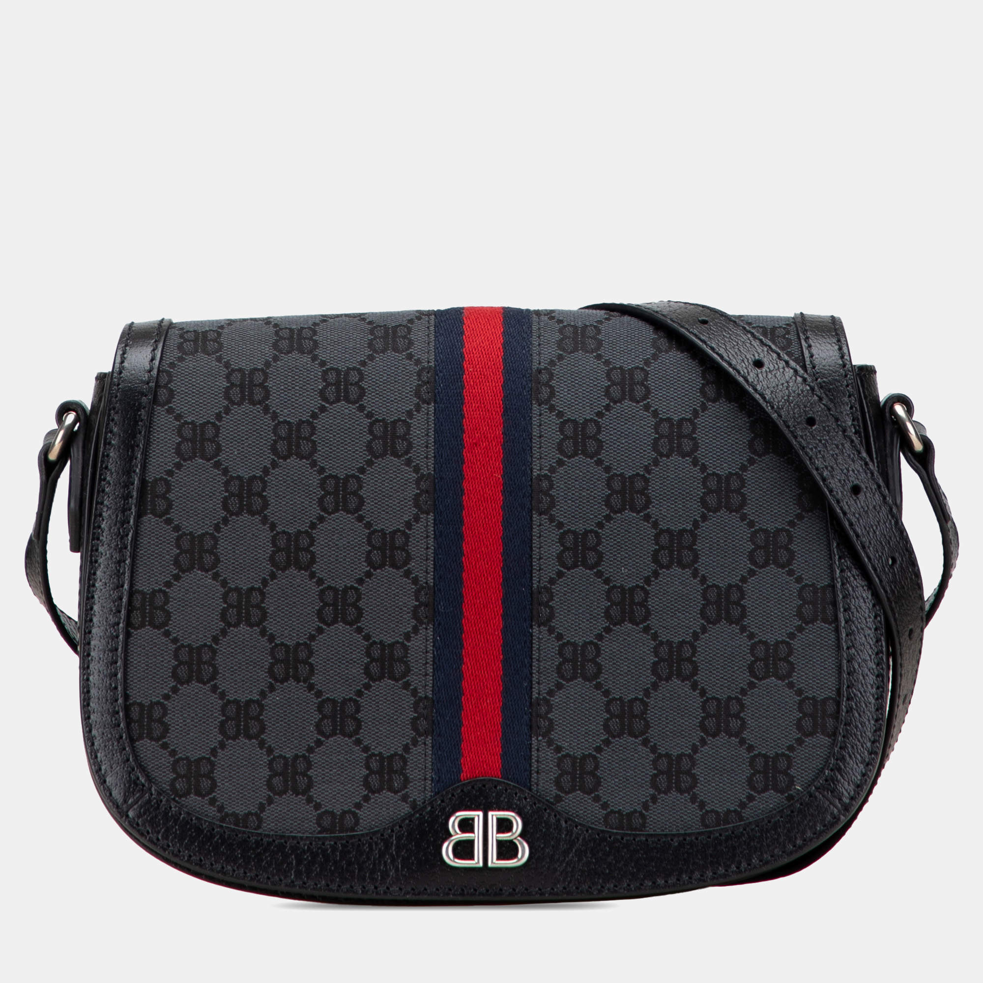 Pre Owned Balenciaga Black/Grey The Hacker Project BB Canvas Web Ophidia Crossbody