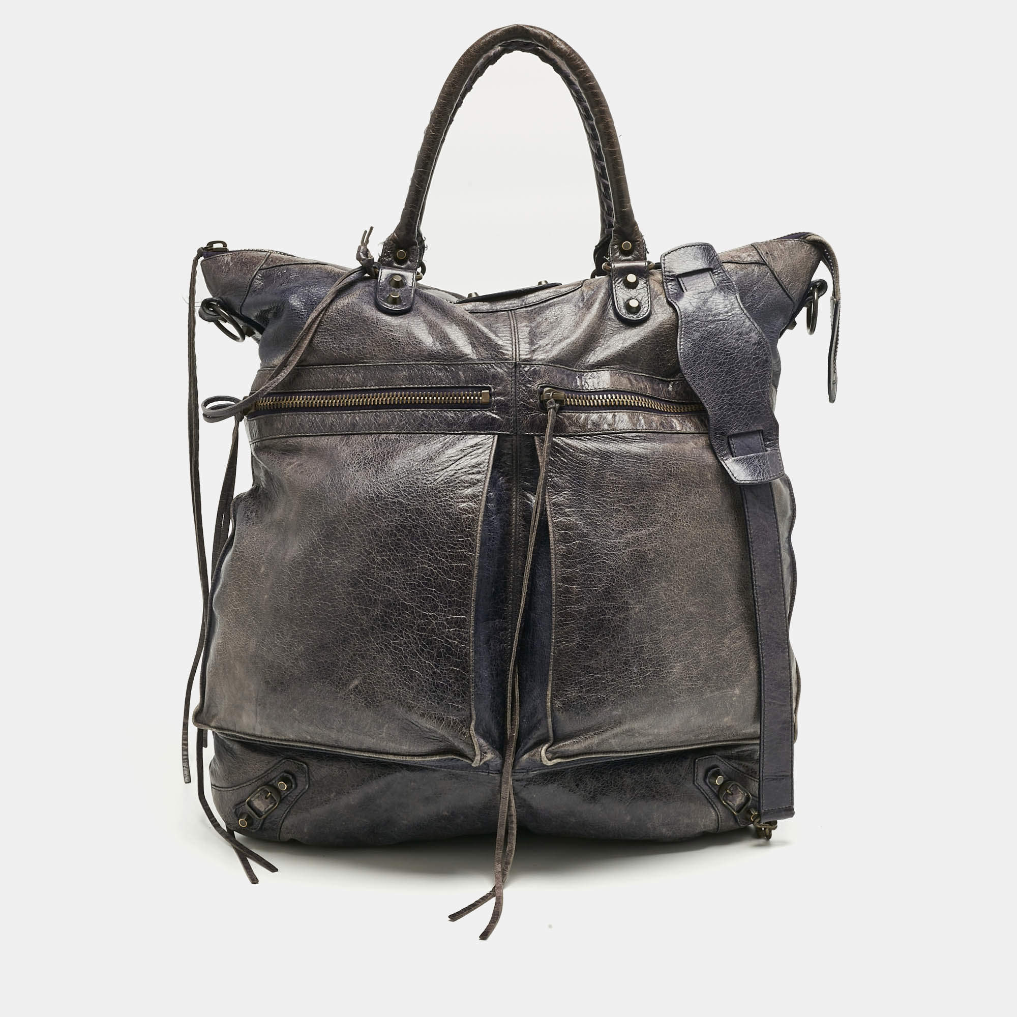 Pre Owned Balenciaga Navy Blue Leather RH Square Tote