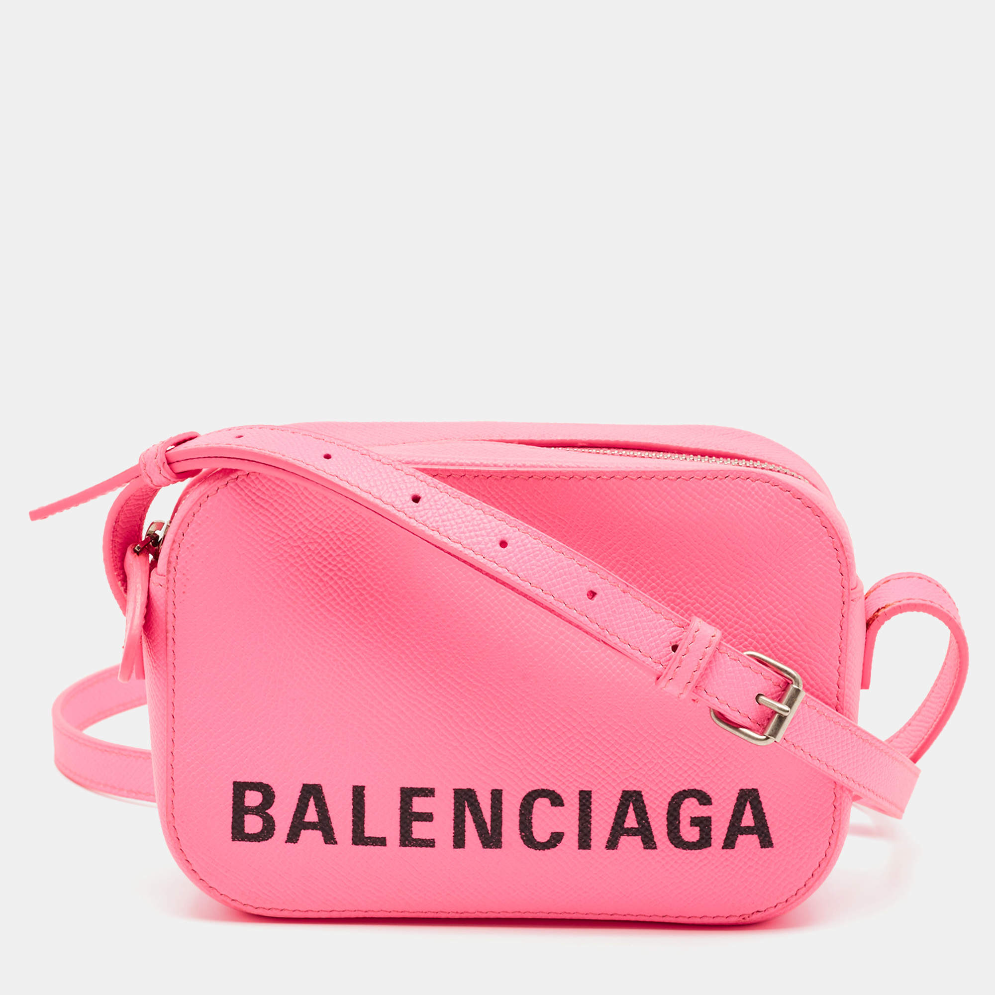 Pre Owned Balenciaga Neon Pink Leather XS Ville Camera Bag