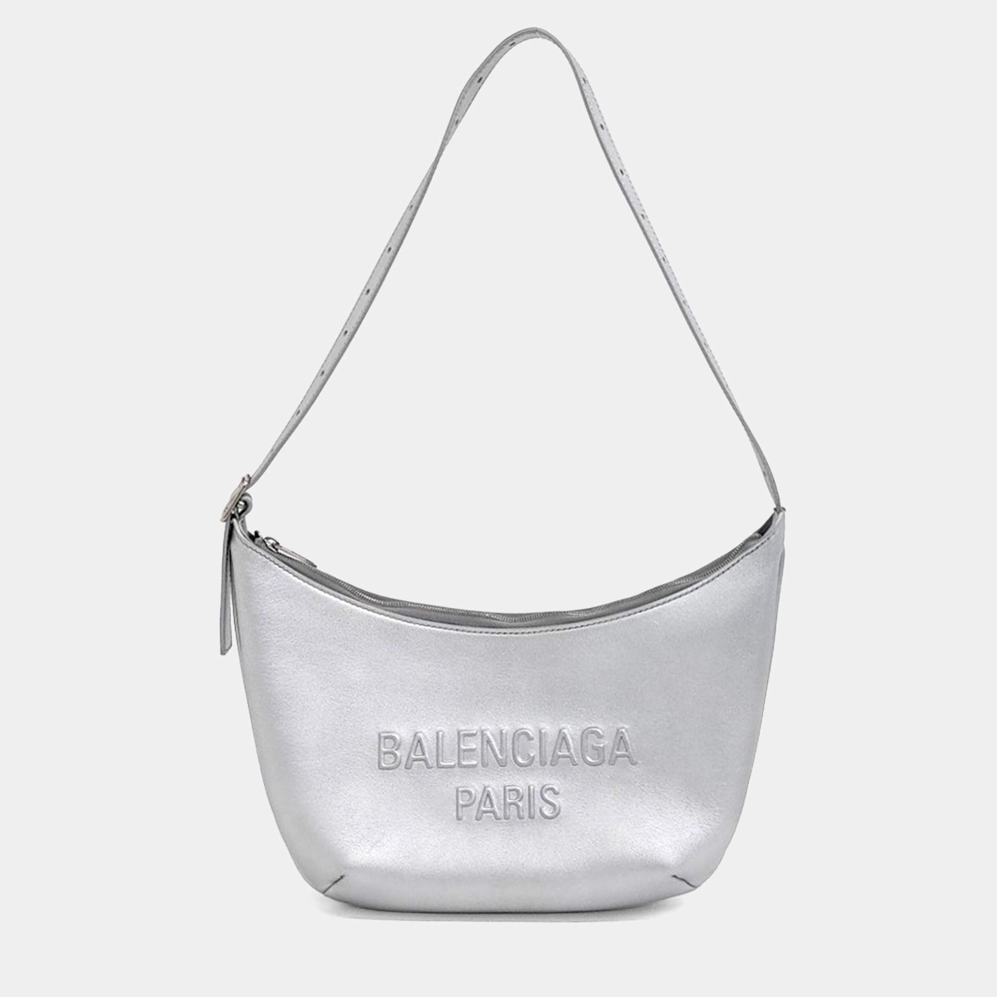Pre Owned Balenciaga Silver Leather Mary Kate Sling Shoulder Bag