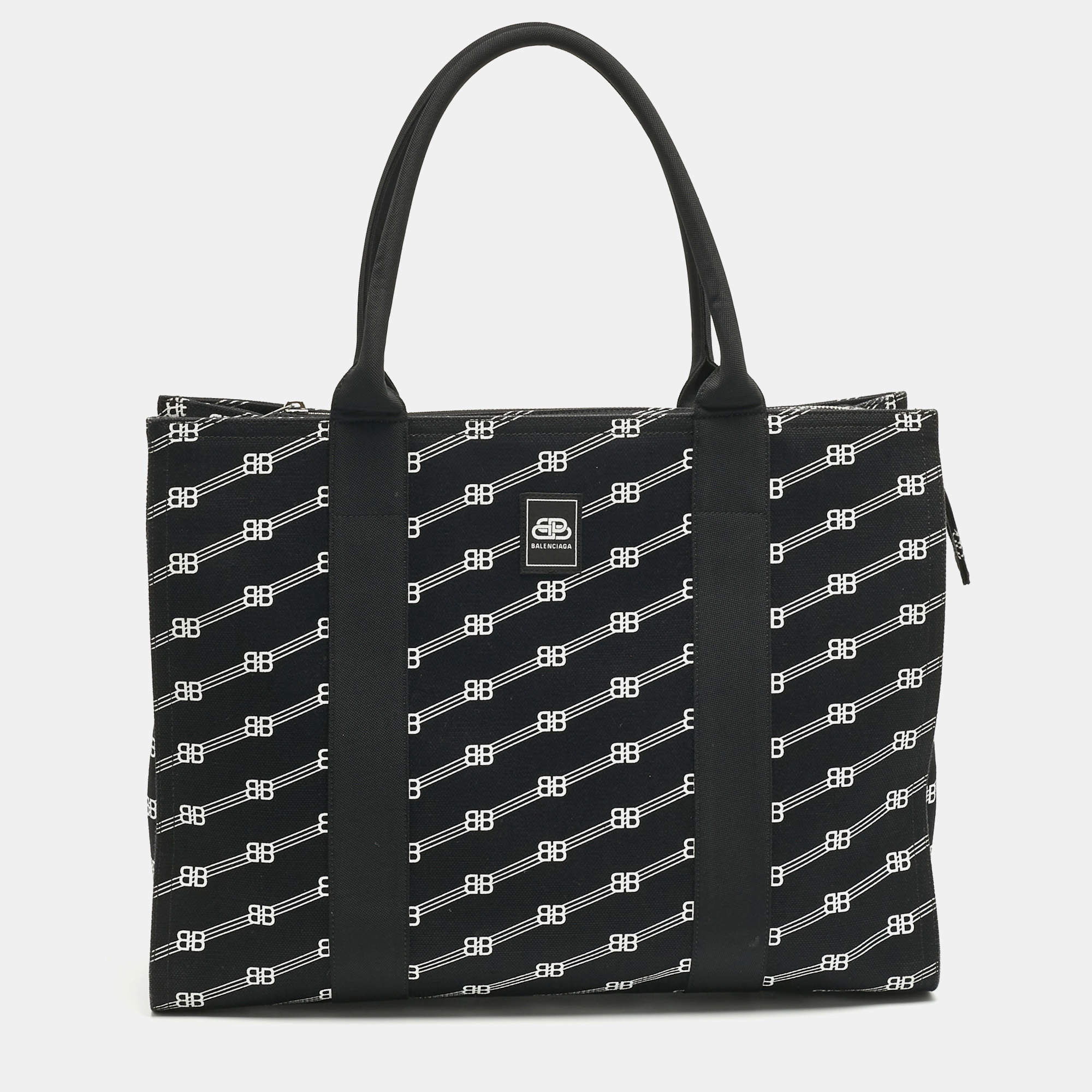 Pre Owned Balenciaga Black/White BB Monogram Canvas Trade Tote