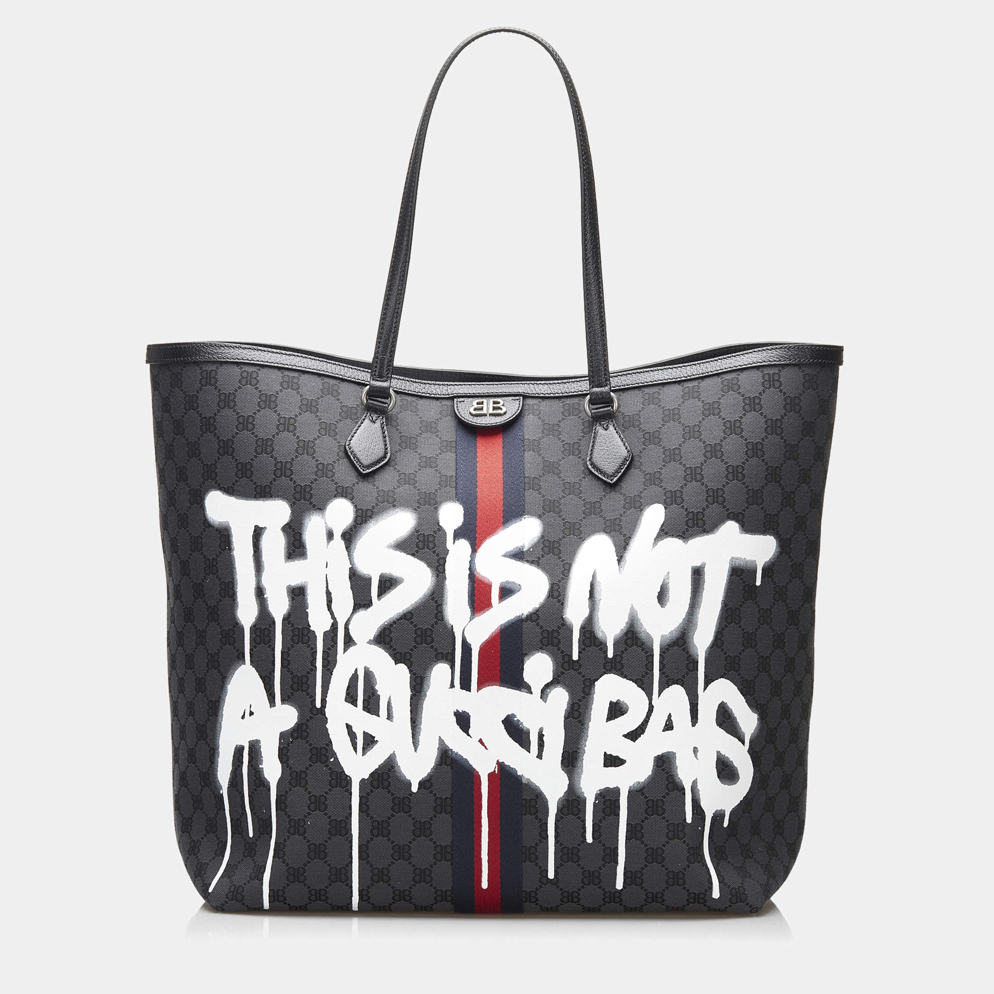 Pre Owned Balenciaga Black The Hacker Project Graffiti BB Supreme Tote