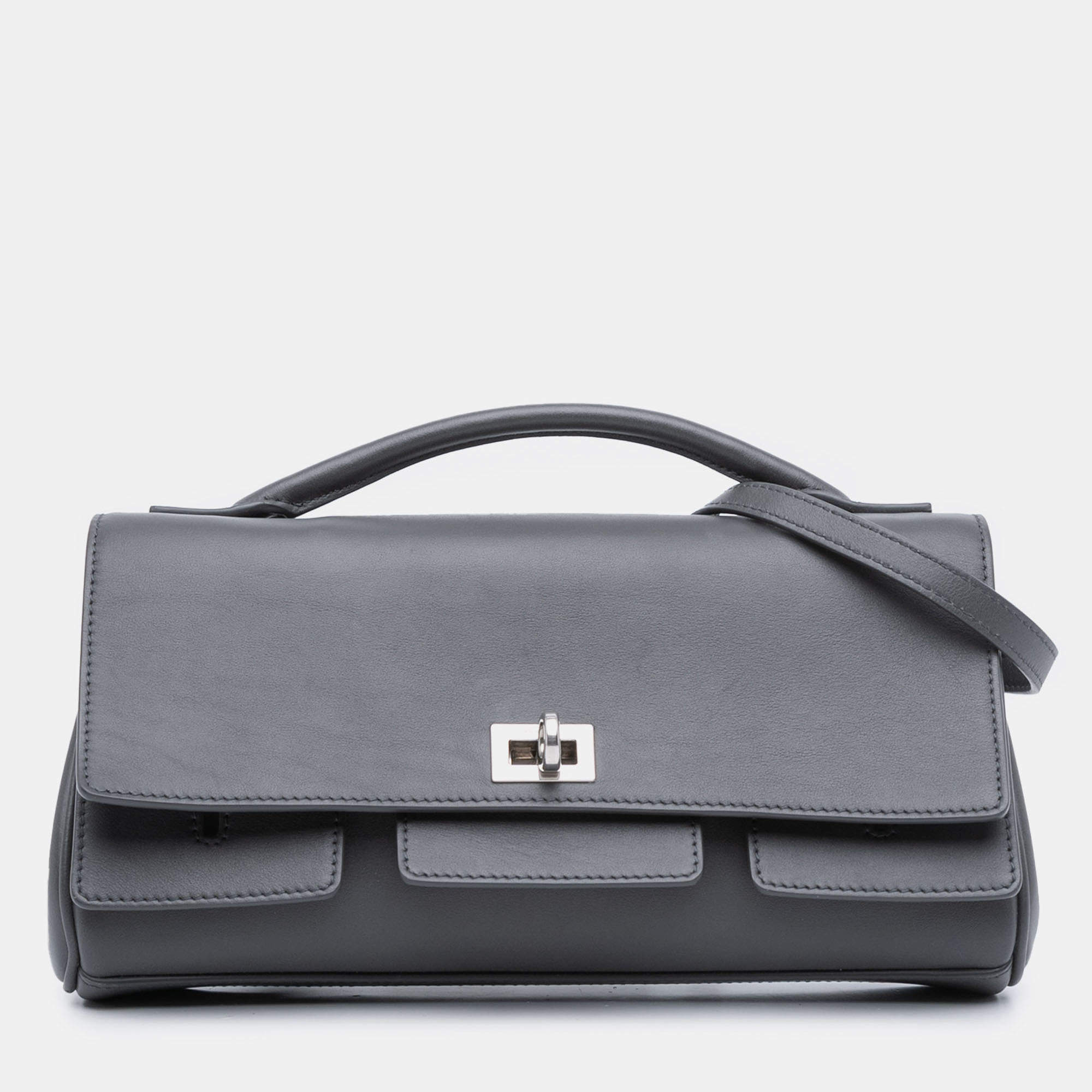 Pre Owned Balenciaga Grey Small Smooth Calfskin Bel Air Clutch On Strap