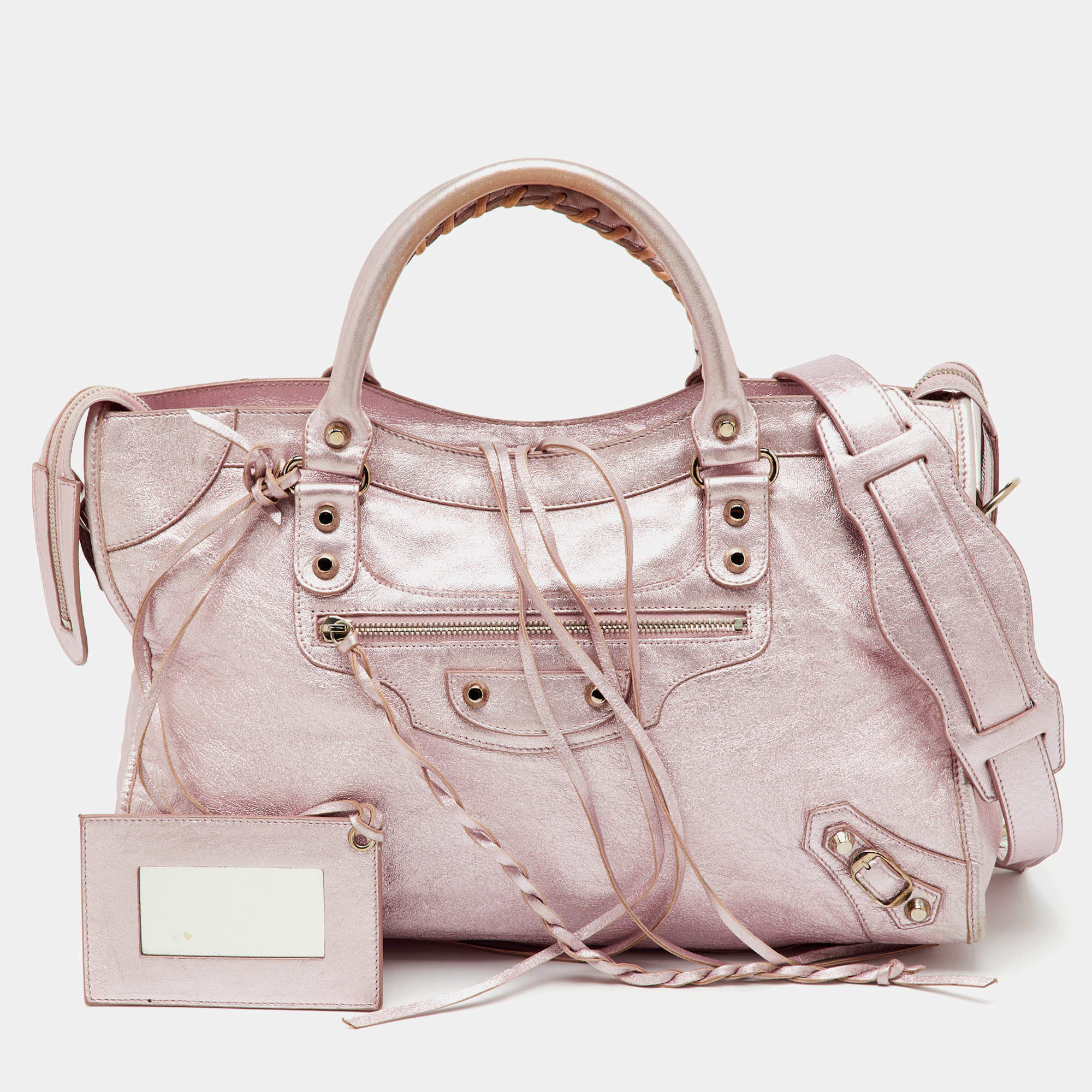 Pre Owned Balenciaga Metallic Rose Pink Leather Agneau Classic S City Tote