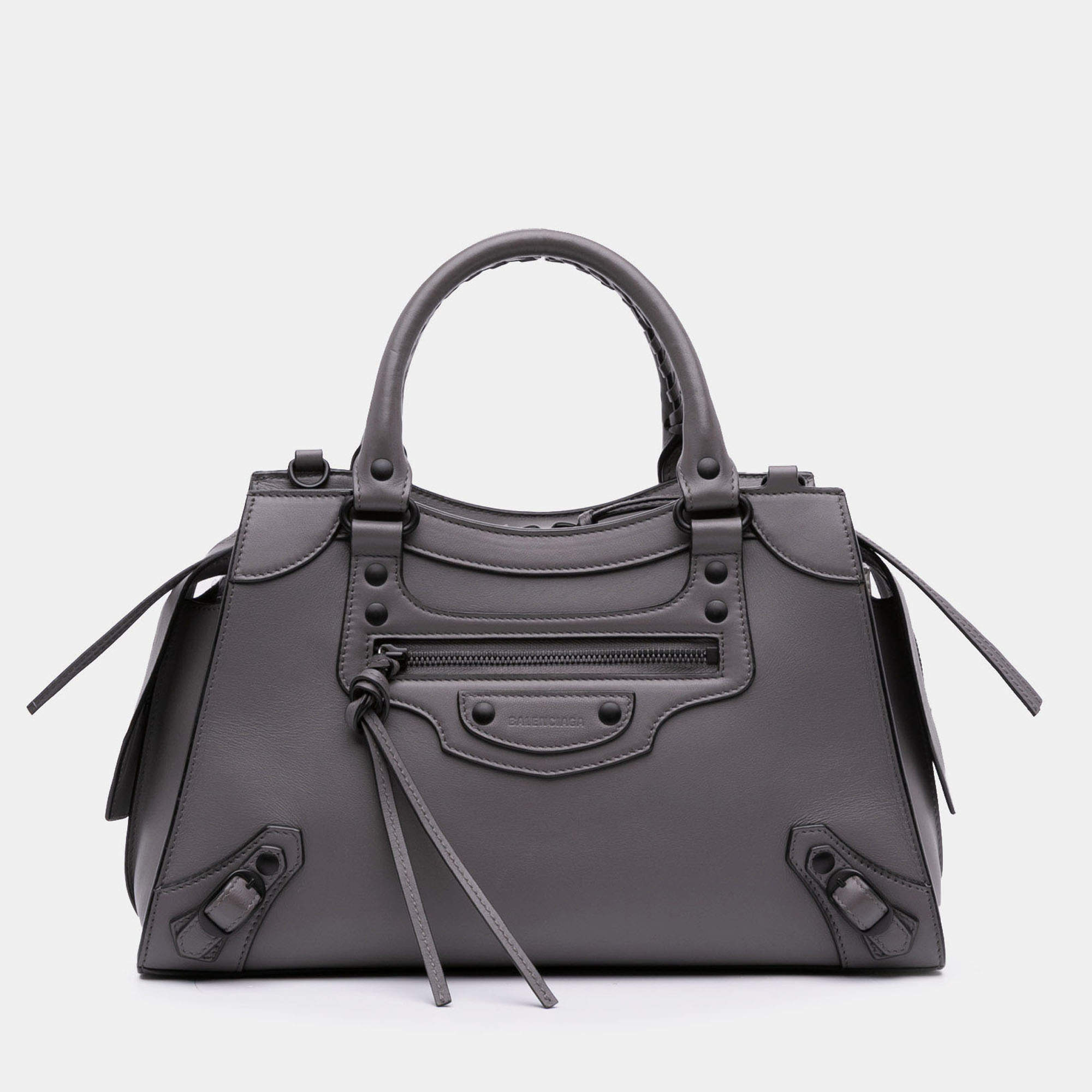 Pre Owned Balenciaga Grey Small Smooth Calfskin Motocross Neo Classic City Satchel