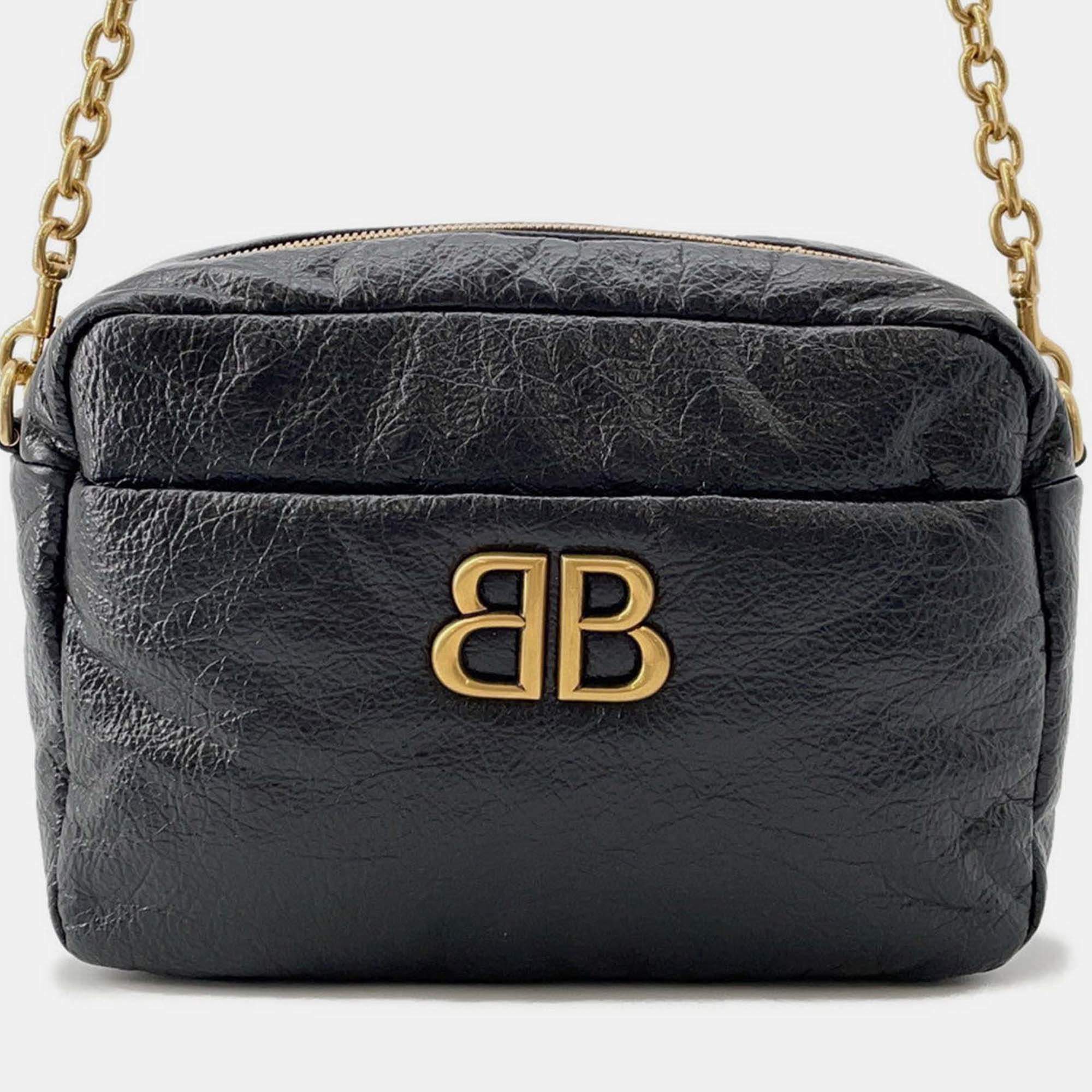 Pre Owned Balenciaga Monaco Black Calf Leather Camera Bag