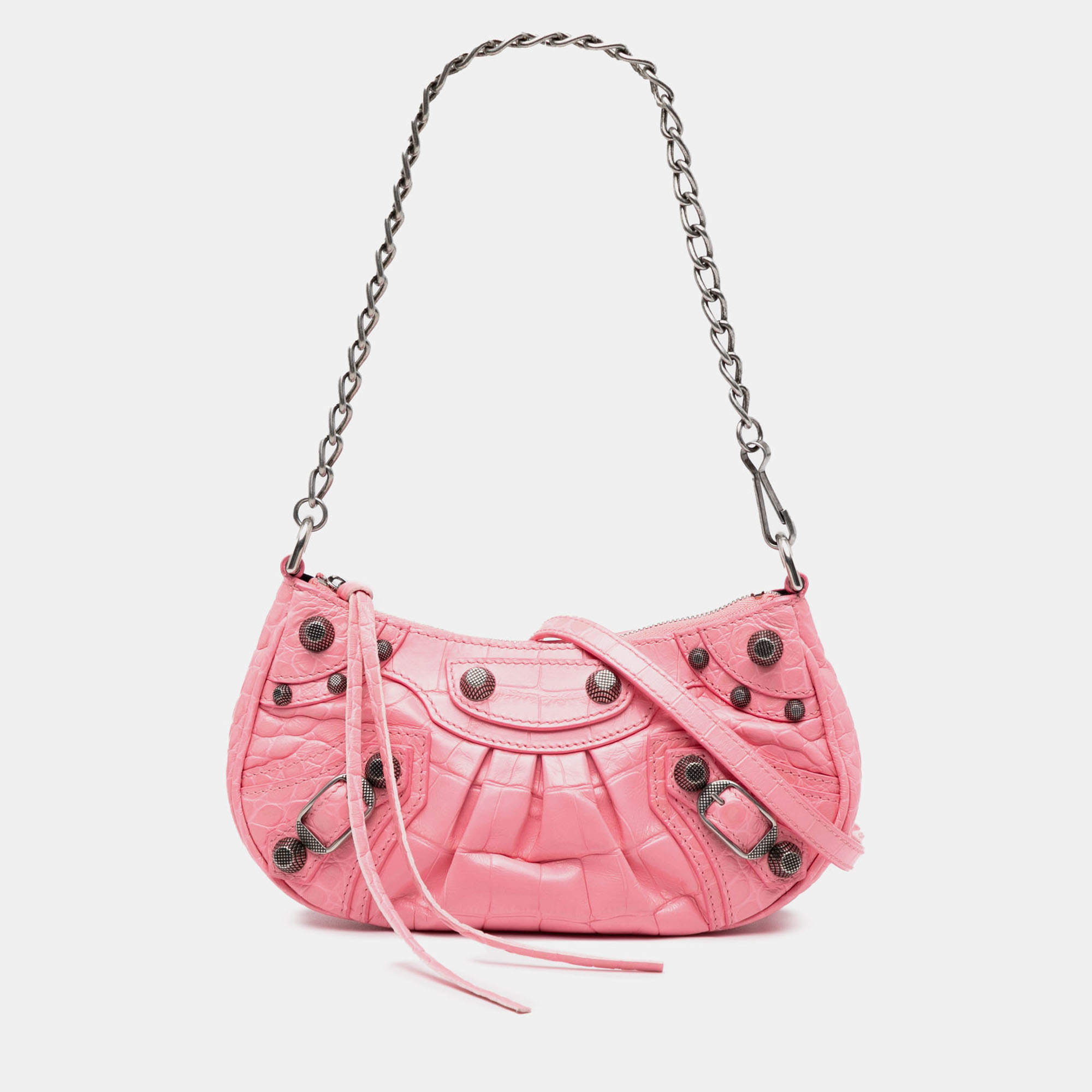 Pre Owned Balenciaga Pink Mini Embossed Leather Motocross Le Cagole