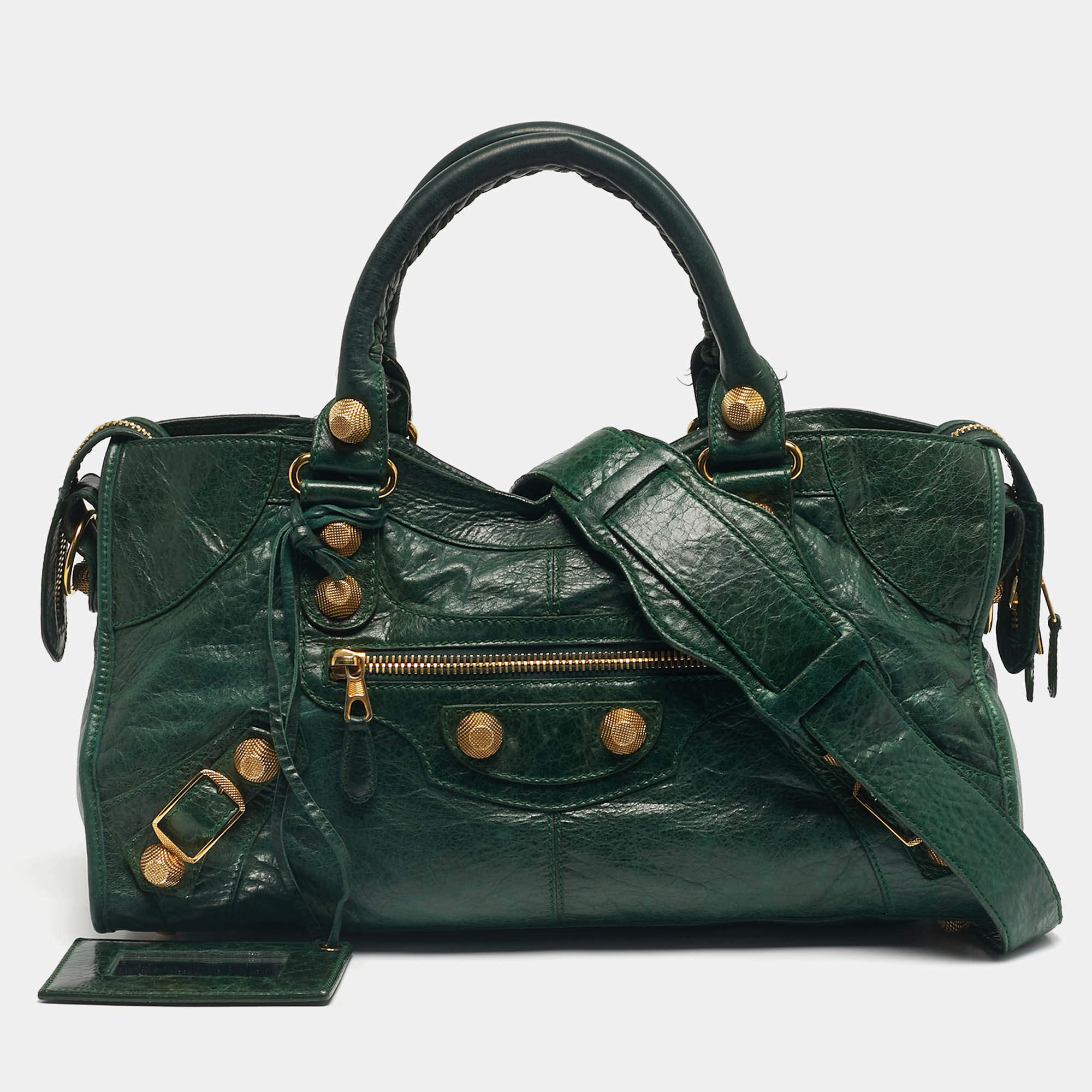 Pre Owned Balenciaga Green Leather GGH Part Time Bag