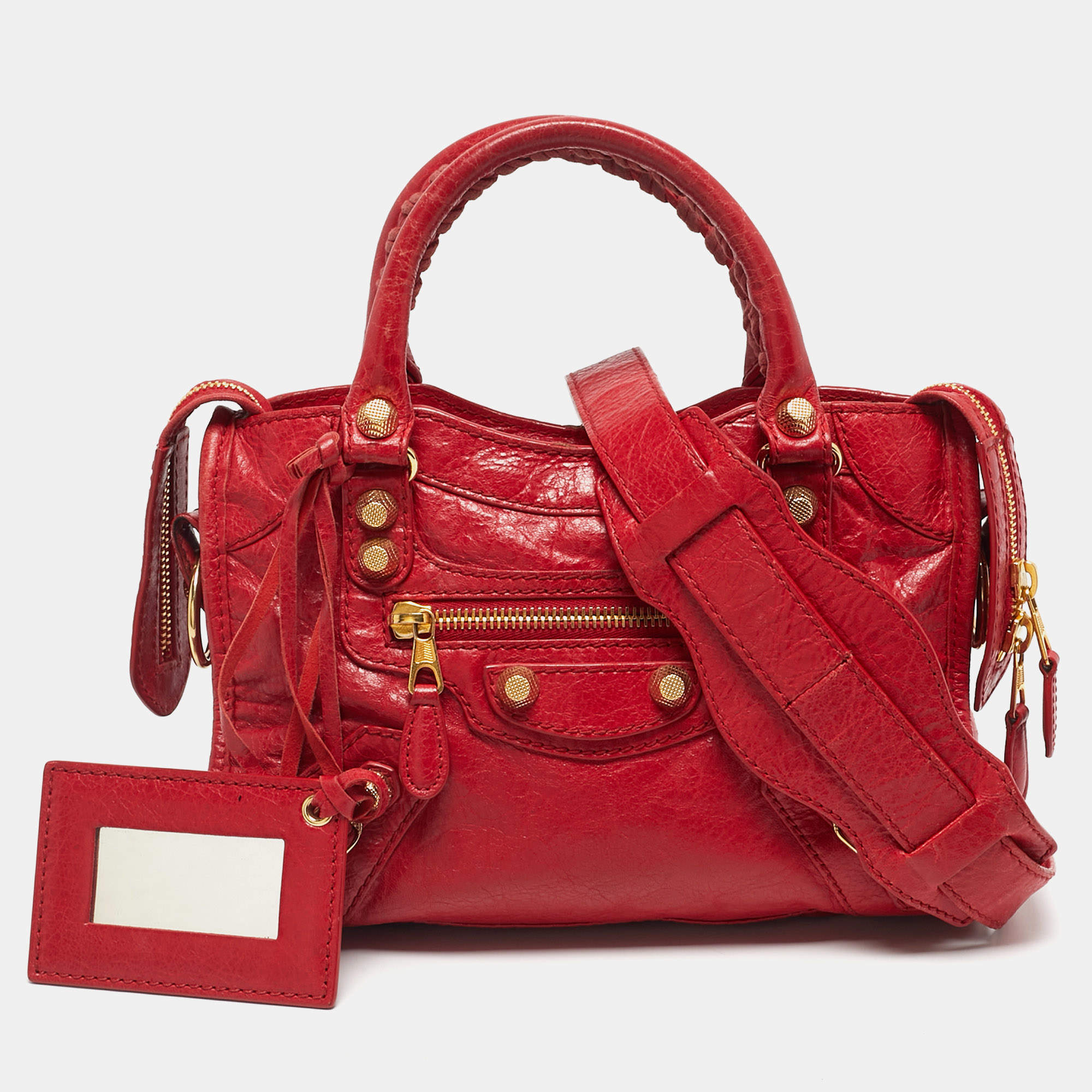 Pre Owned Balenciaga Red Leather Mini Classic City Bag