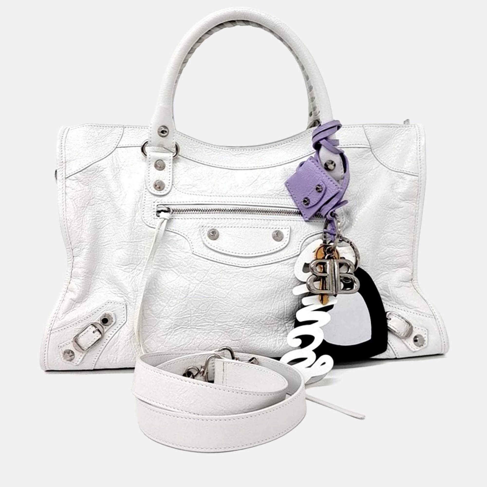 Pre Owned Balenciaga White Leather Le City Bag Medium