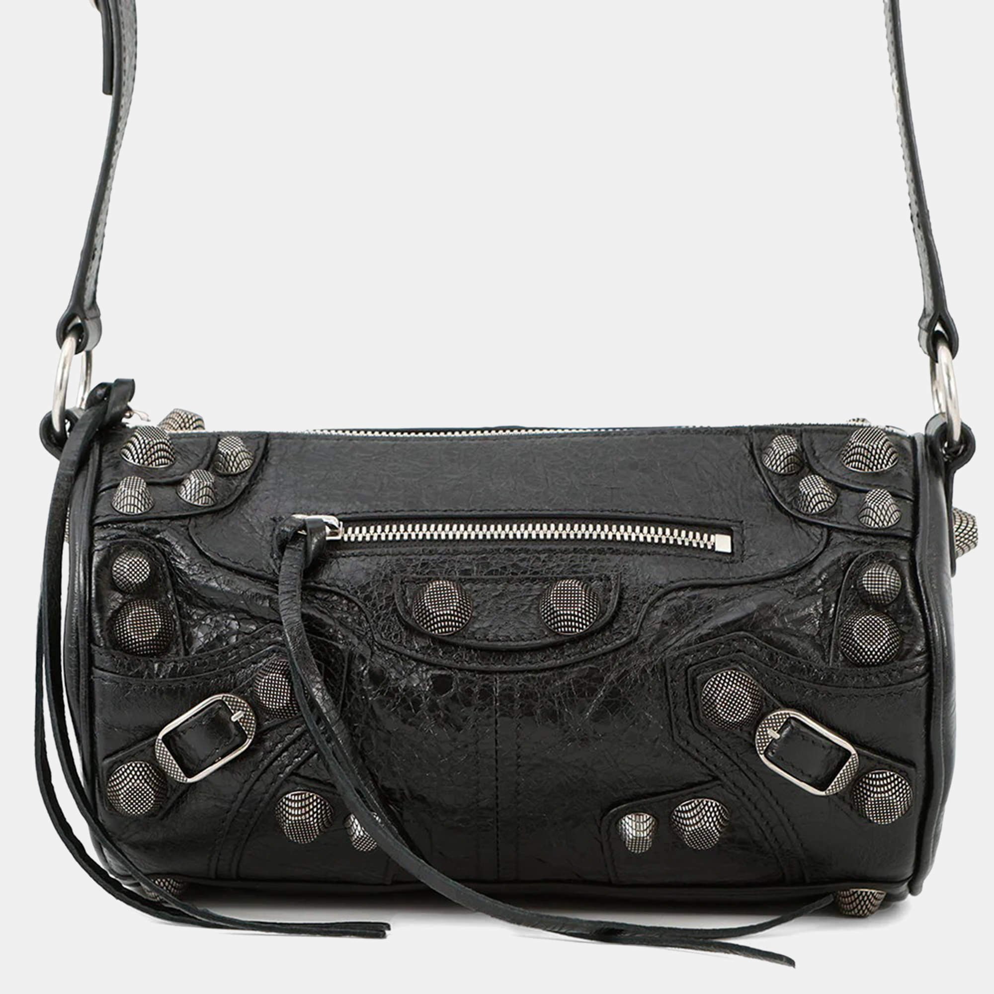 Pre Owned Balenciaga Le Cagoule Cylinder Shoulder Bag Black Leather