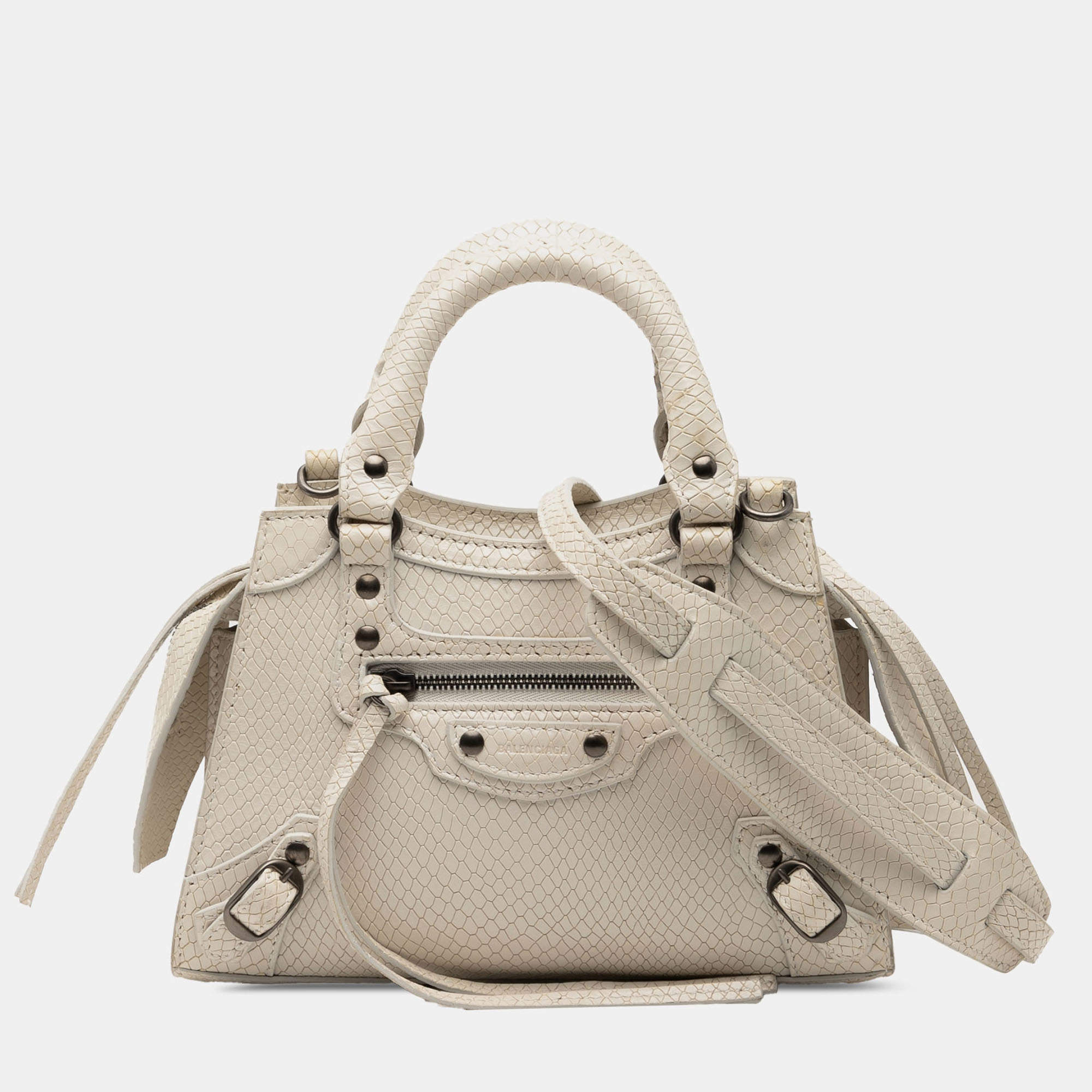 مملوكة مسبقًا Balenciaga White Mini Python Embossed Calfskin Neo Classic City Satchel