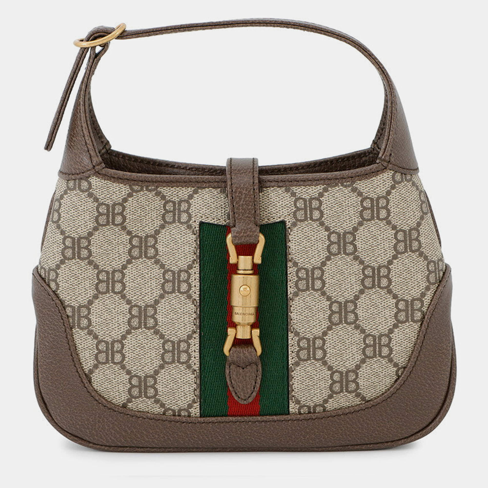 Pre Owned Balenciaga Gucci X Balenciaga The Hacker Project Jackie1961 Shoulder Bag Beige/Brown Pvc Leather Size Mini