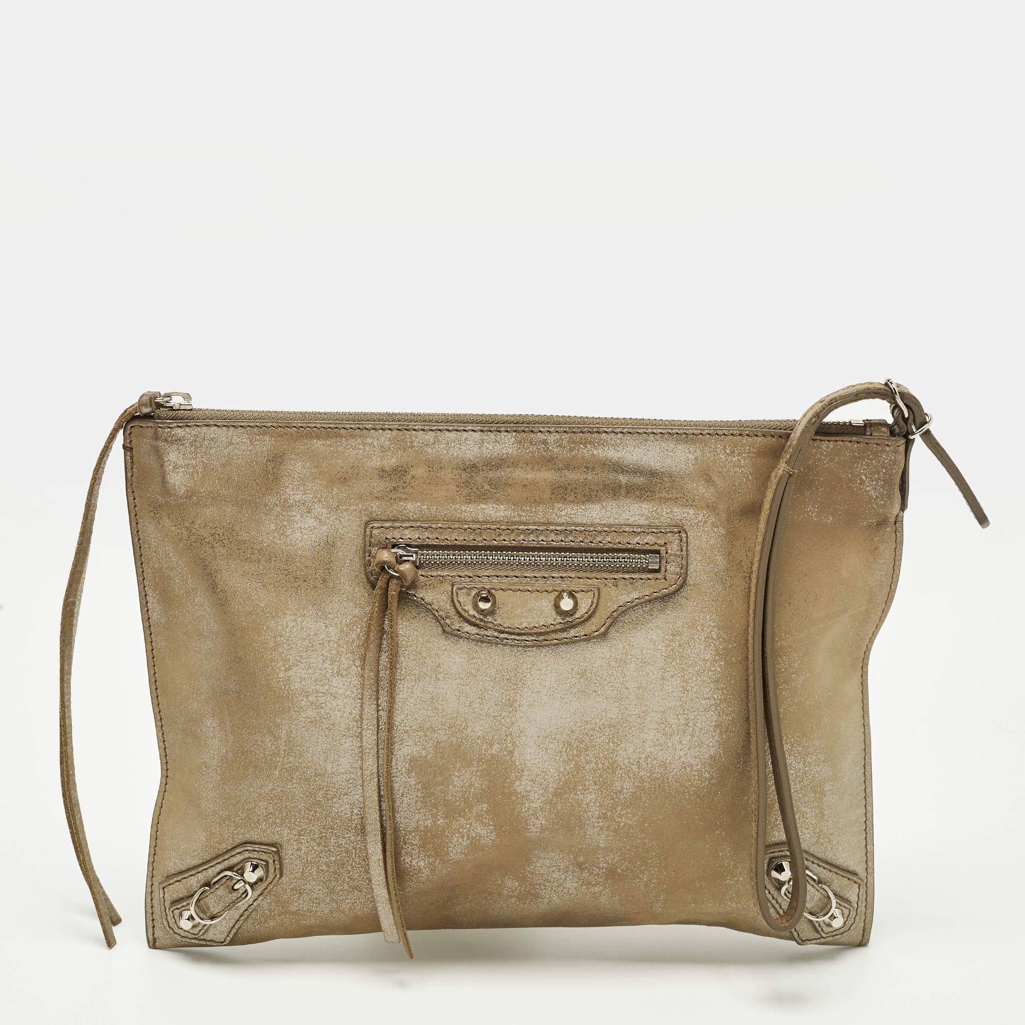 Pre Owned حقيبة كلتش بالنسياغا بابييه ميلكي واي جلد وردي ميتاليك