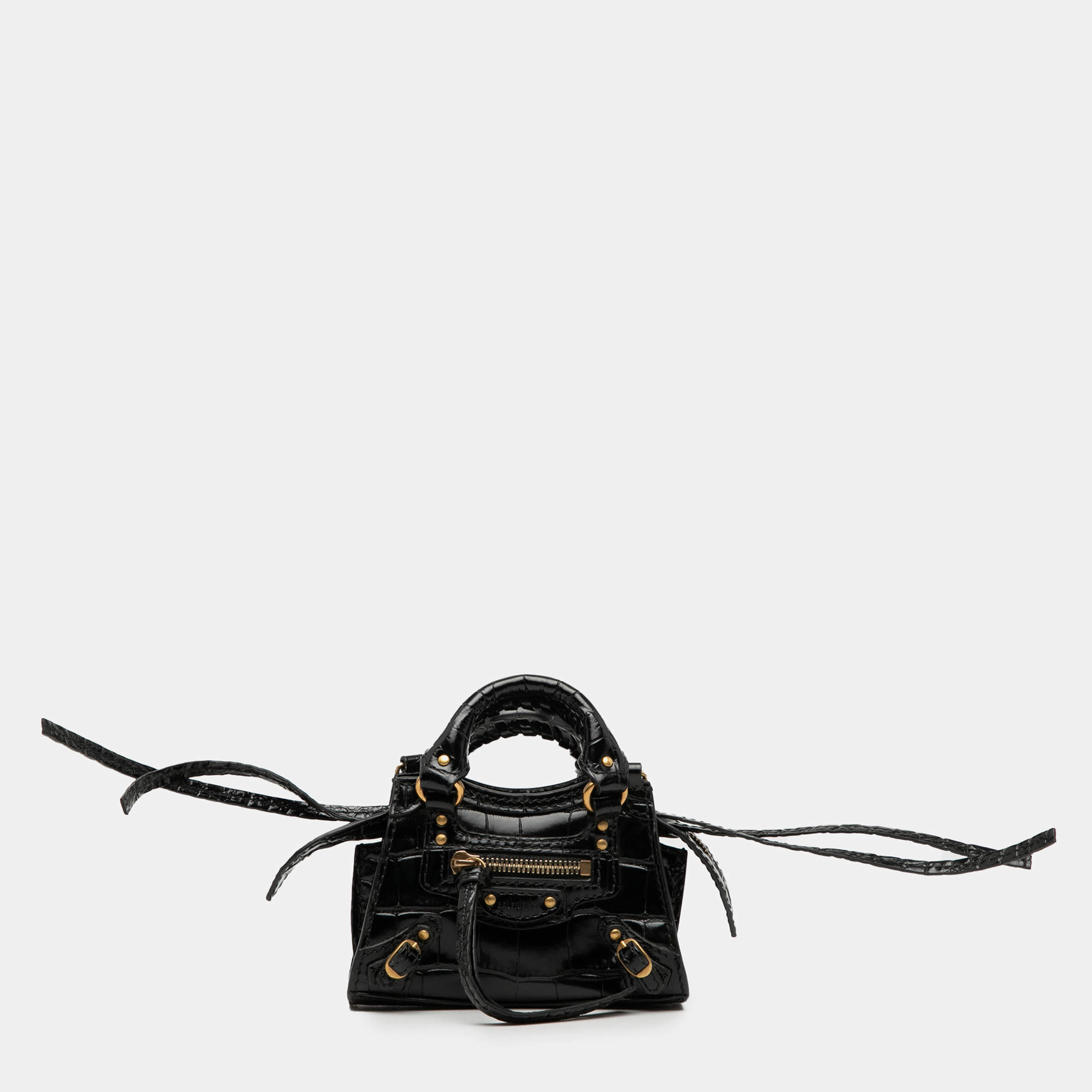 مملوكة مسبقًا Balenciaga Black Super Nano Croc Embossed Calfskin Neo Classic City