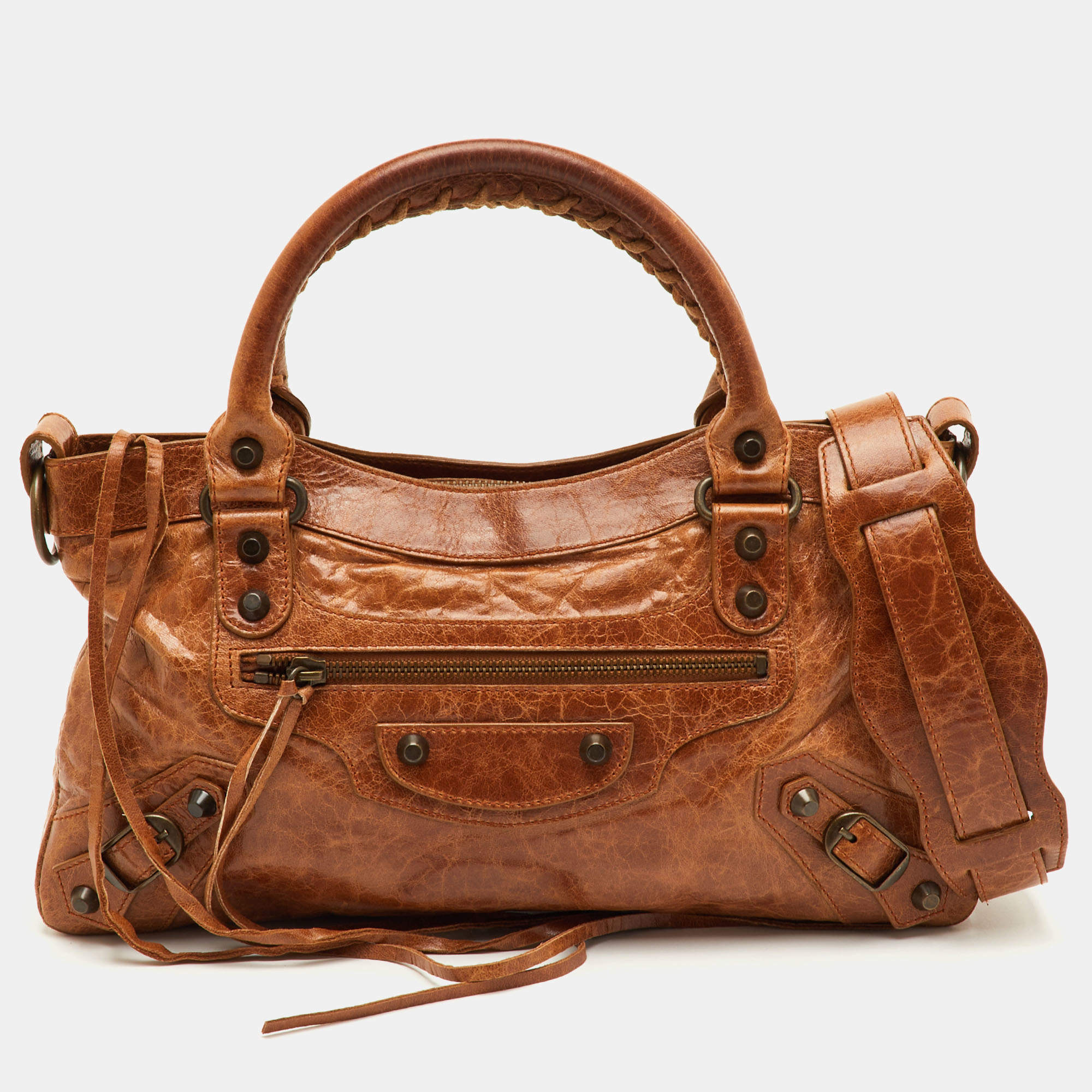 مملوكة مسبقًا Balenciaga First Brown Leather Classic Motorcycle Bag